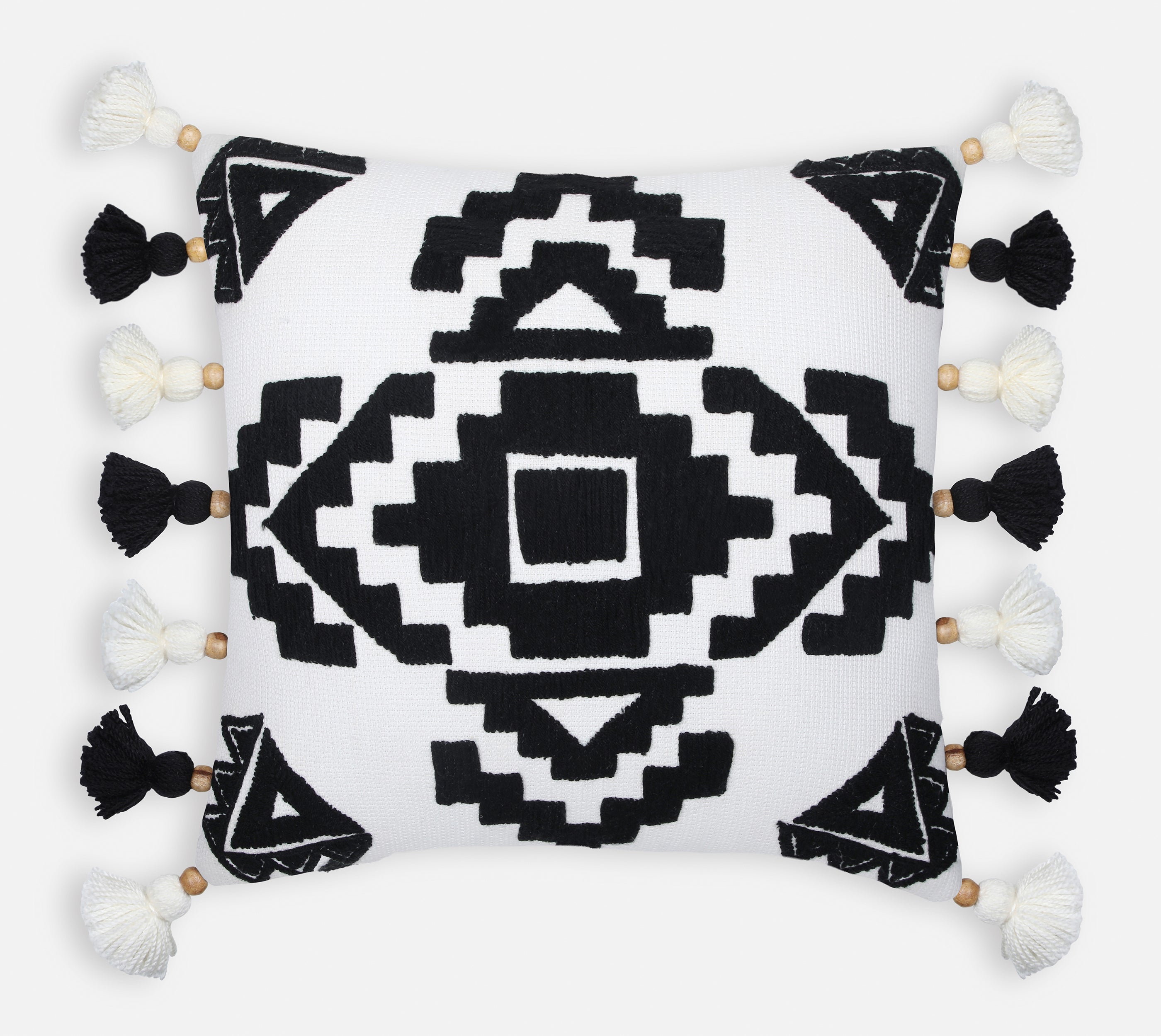 NAVAJO Off white Black Cotton Cushion Cover
