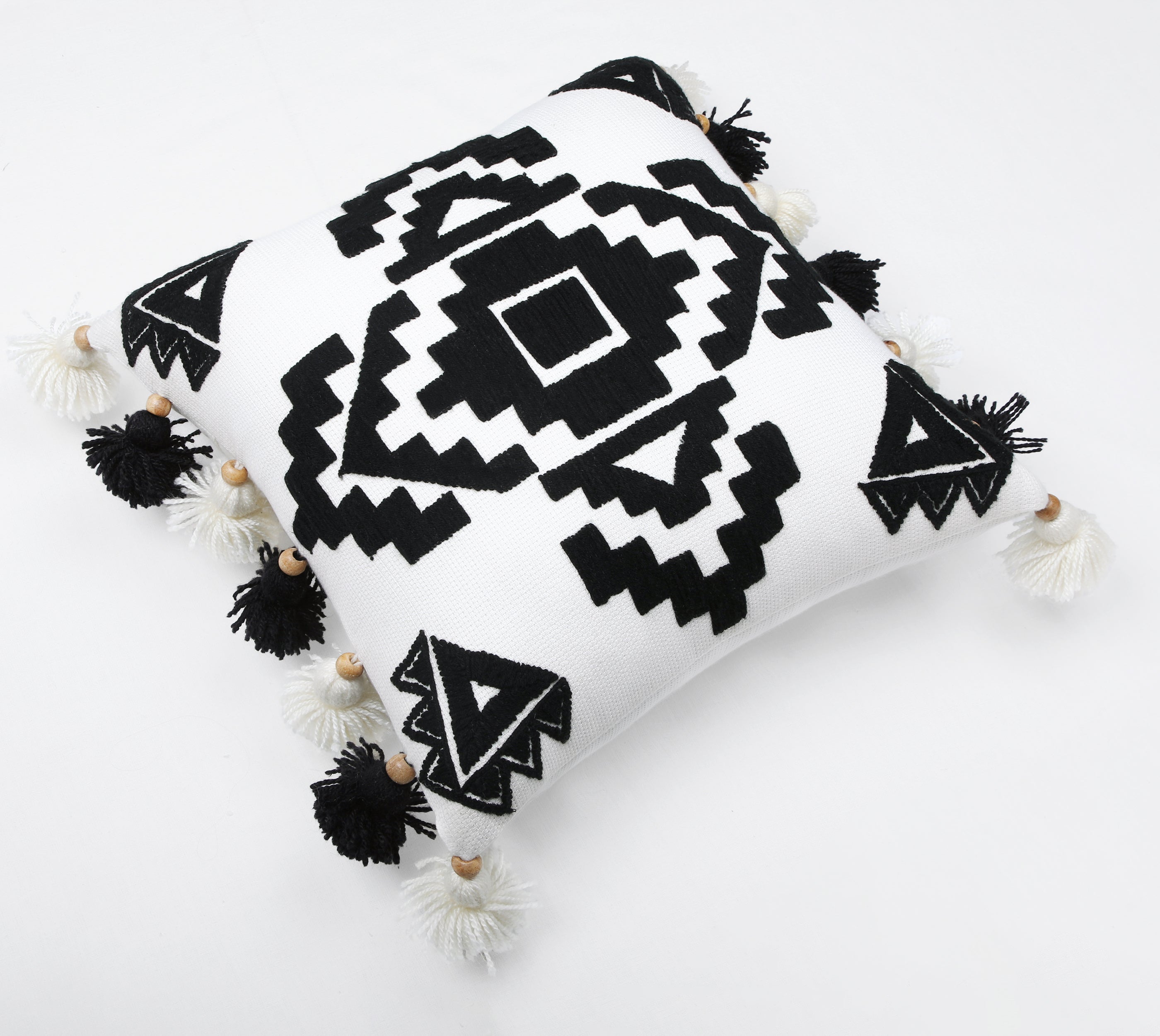 NAVAJO Off white Black Cotton Cushion Cover