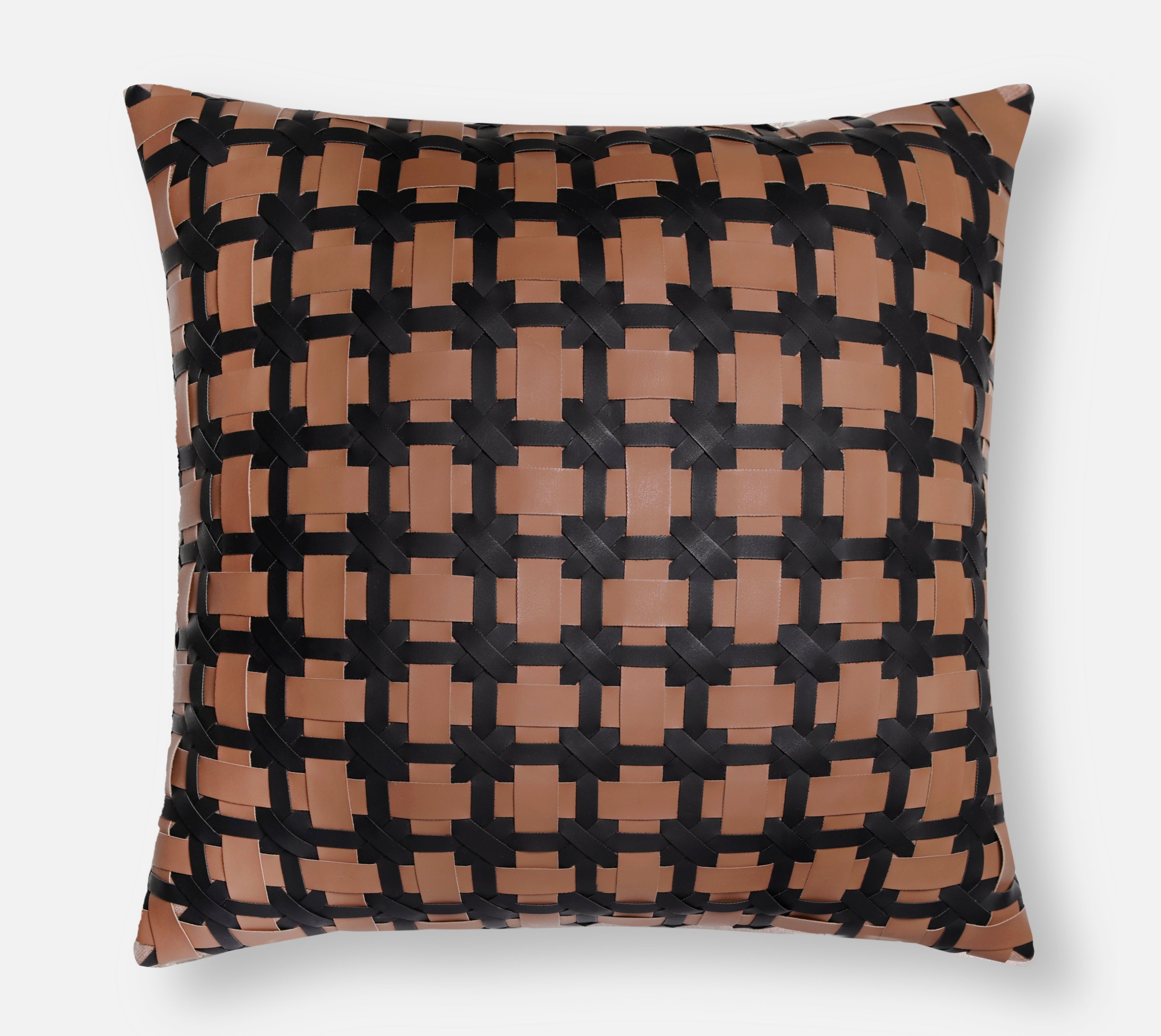 DREAMWEAVER Brown Black Faux Leather Cushion Cover