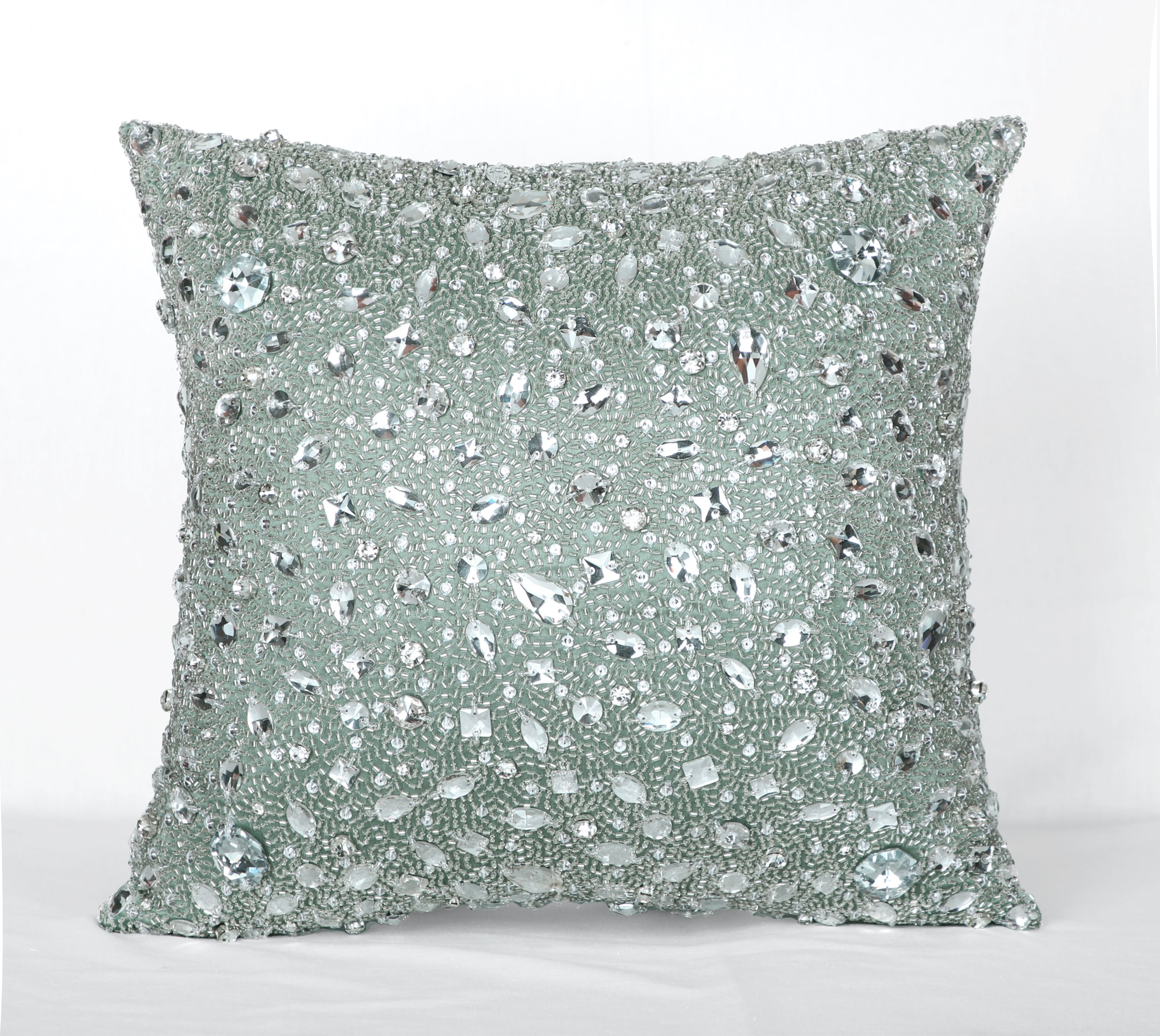 FORTUNE Sage Green Bling Satin Cushion Cover