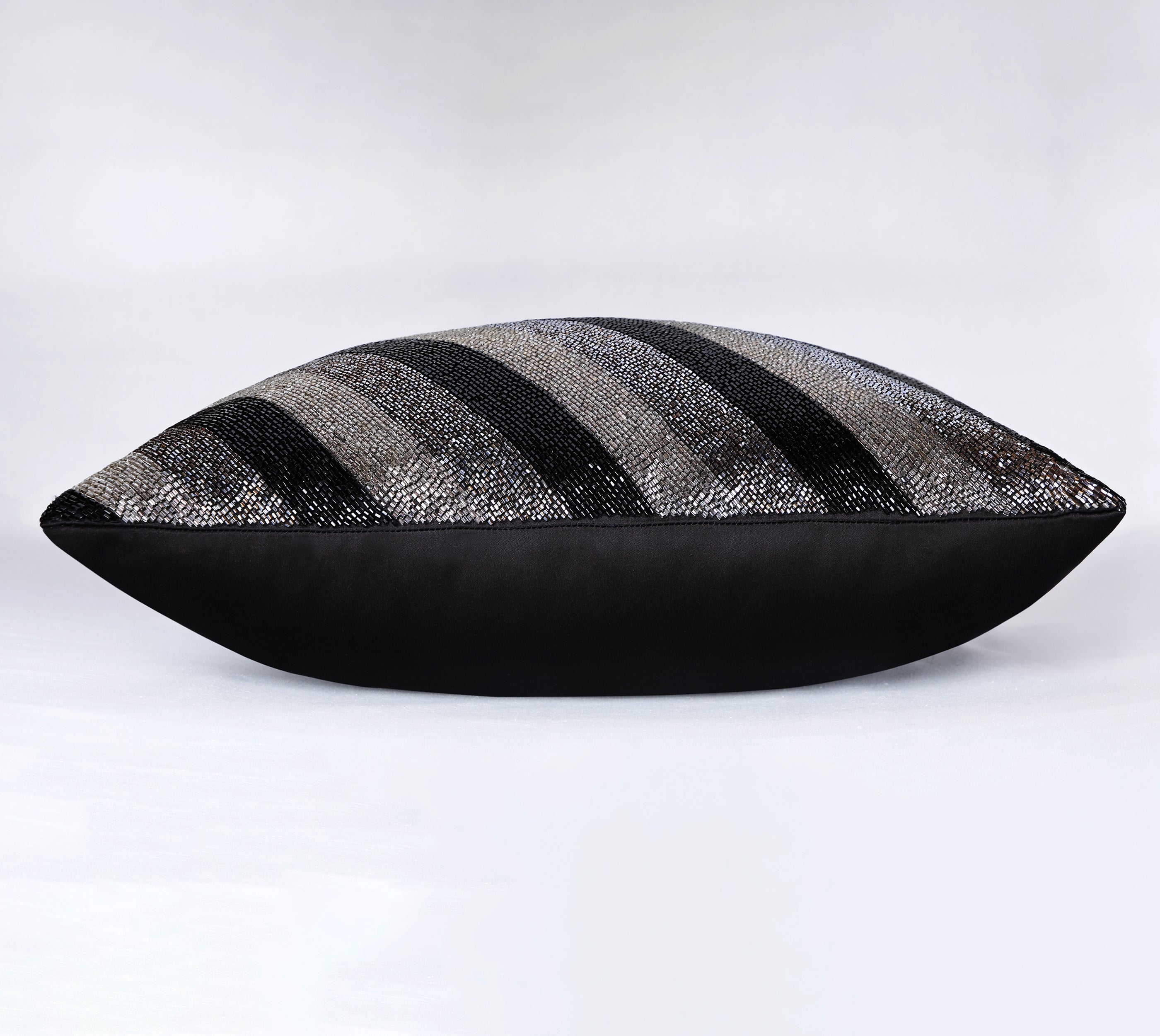 GLAM Black Grey Beaded Cushion Cover
