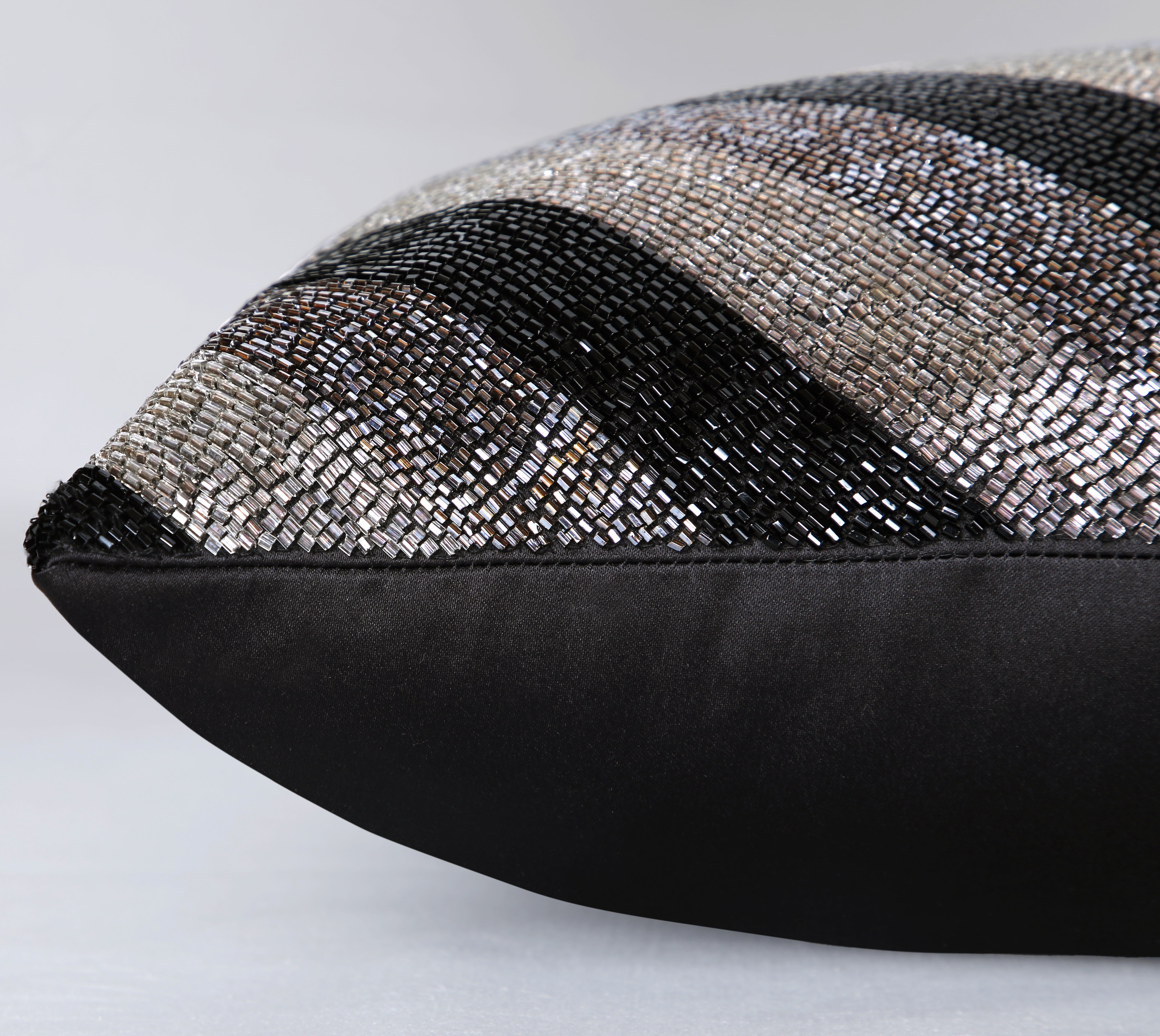 GLAM Black Grey Beaded Cushion Cover