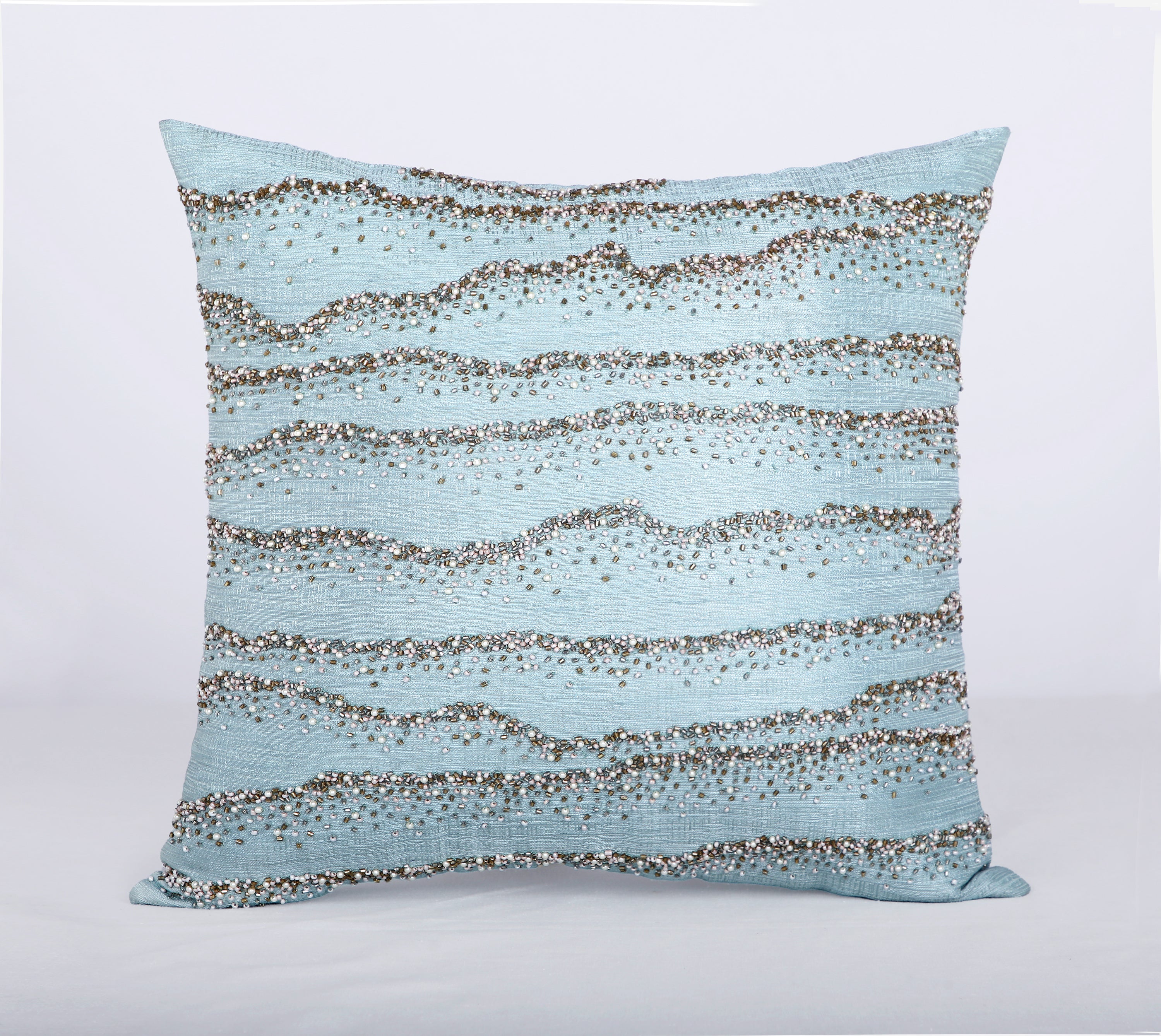 DELLA Light Blue Beaded Cushion Cover