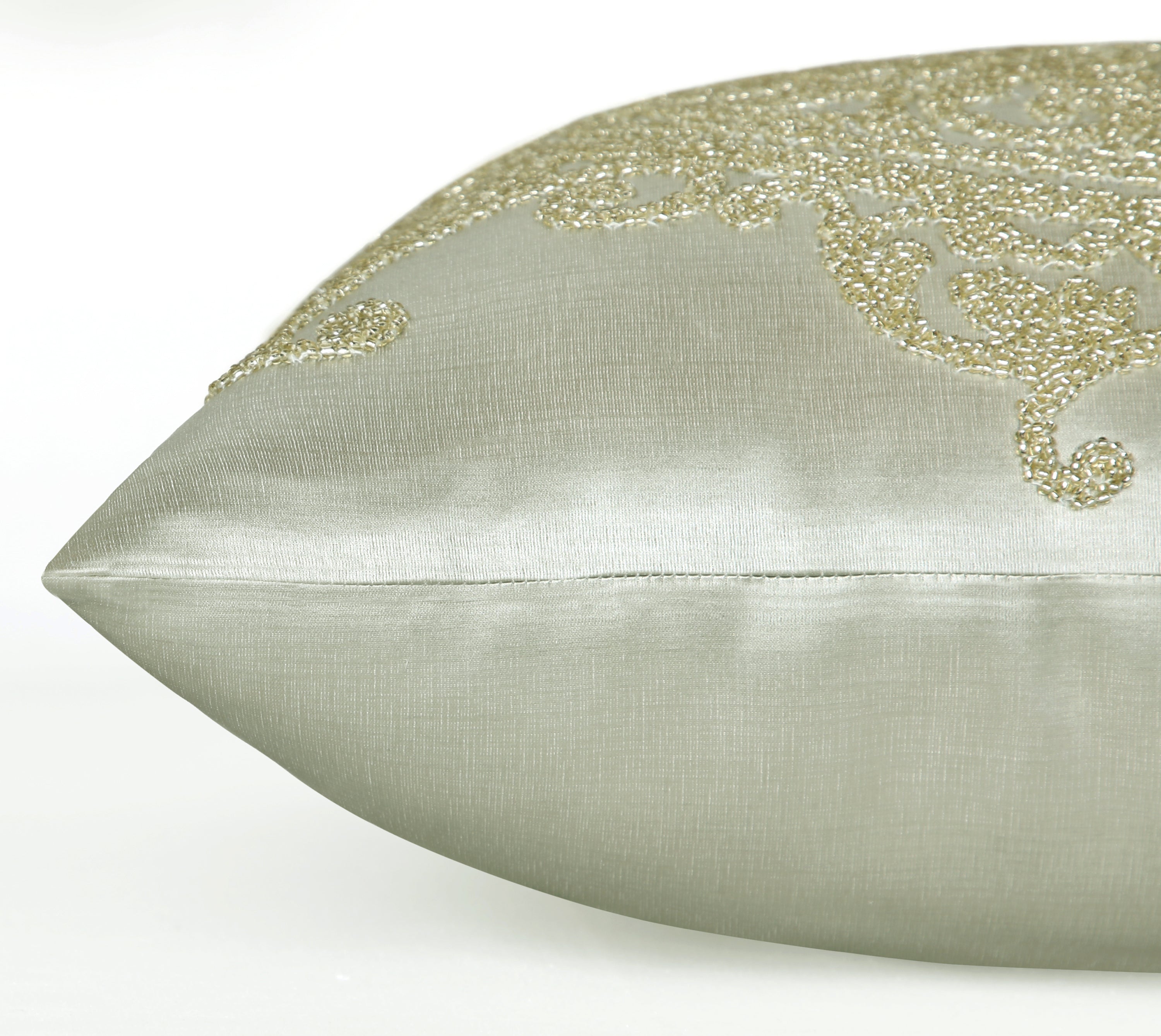 PATINA Light Green Gold Beaded Cushion Cover