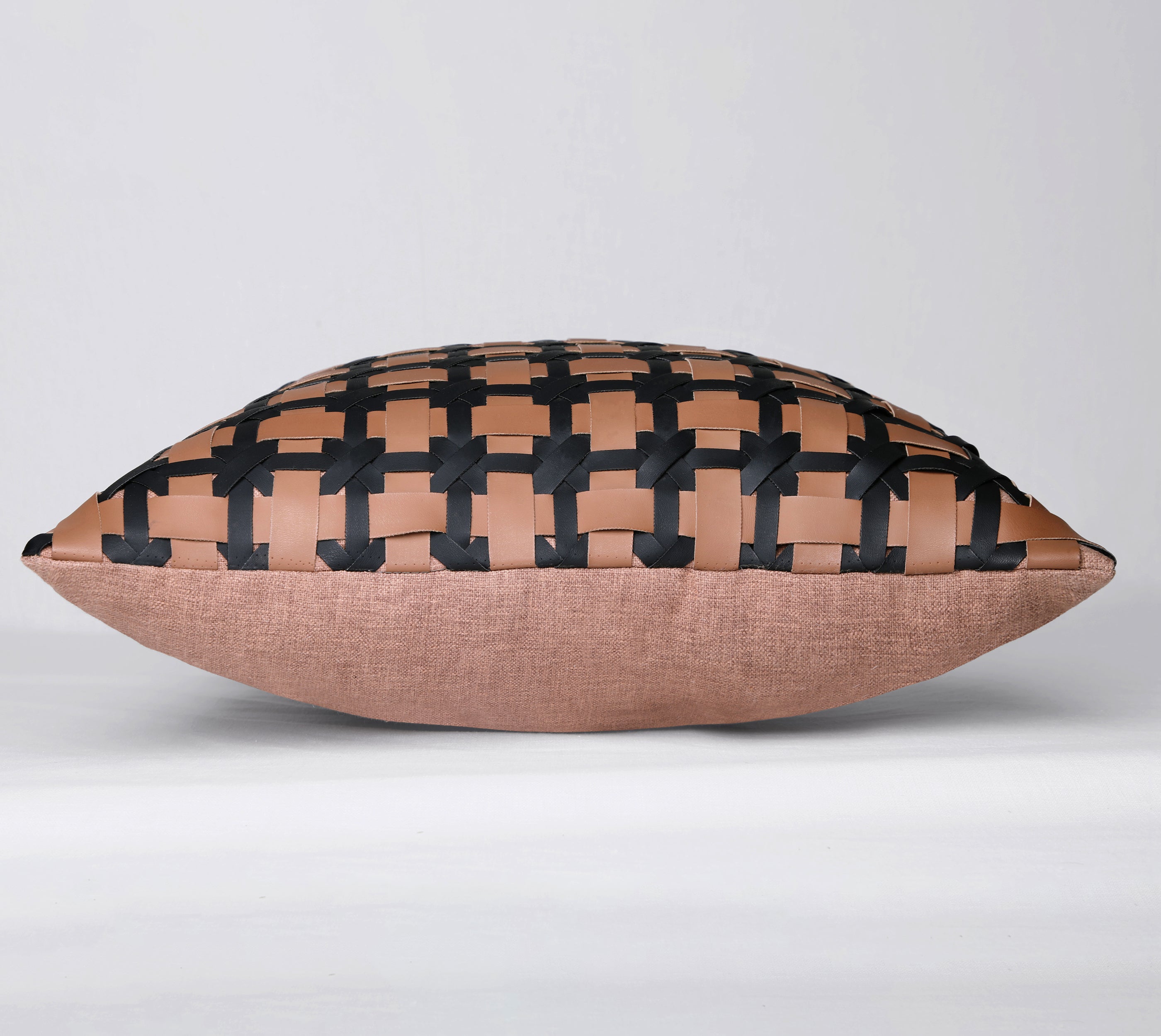 DREAMWEAVER Brown Black Faux Leather Cushion Cover