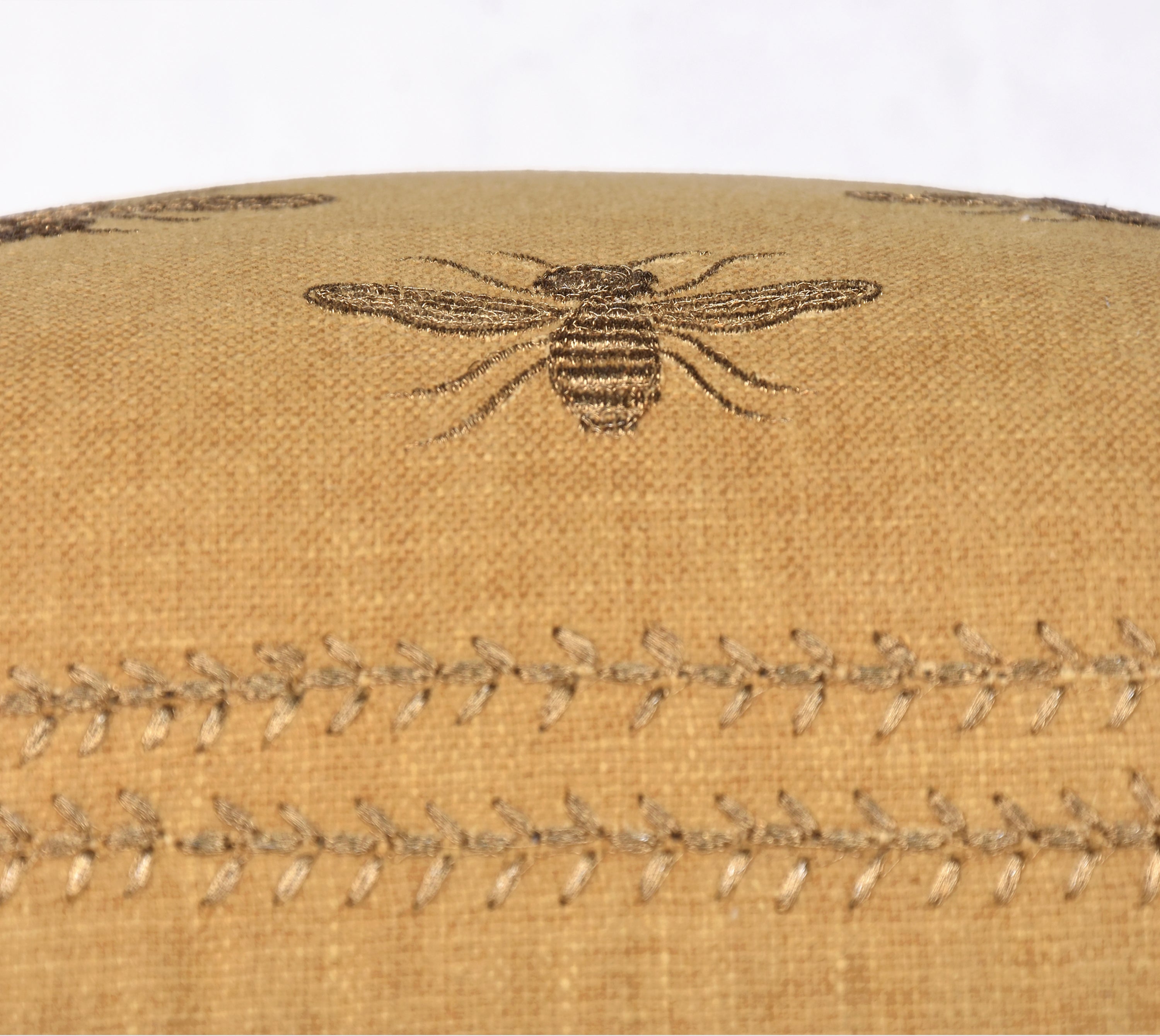 Yellow Gold Throw Pillow Cover: Hand Embroidered Insect Design