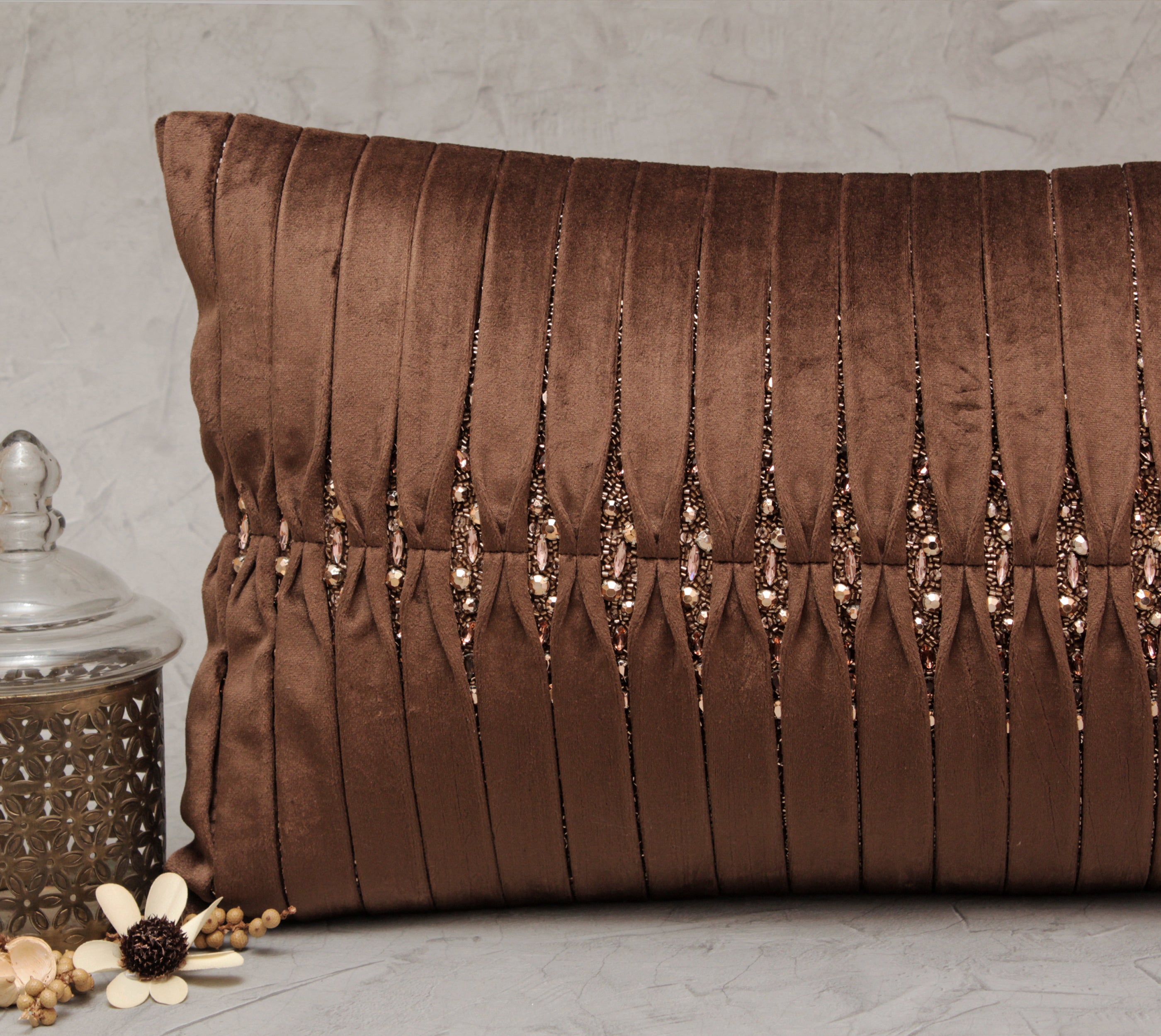 MIA Brown Velvet Pleated Cushion Cover