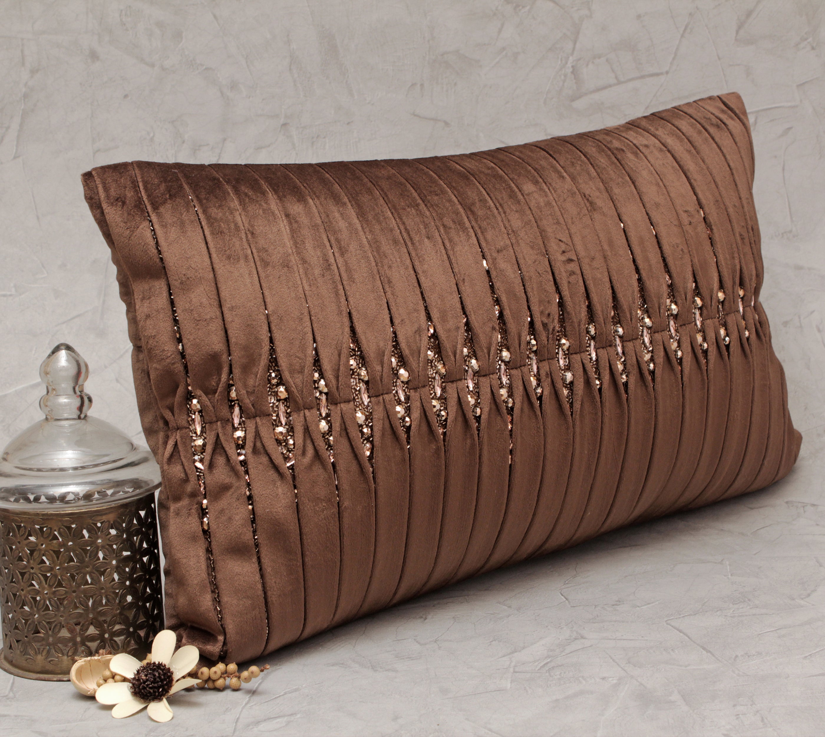 MIA Brown Velvet Pleated Cushion Cover
