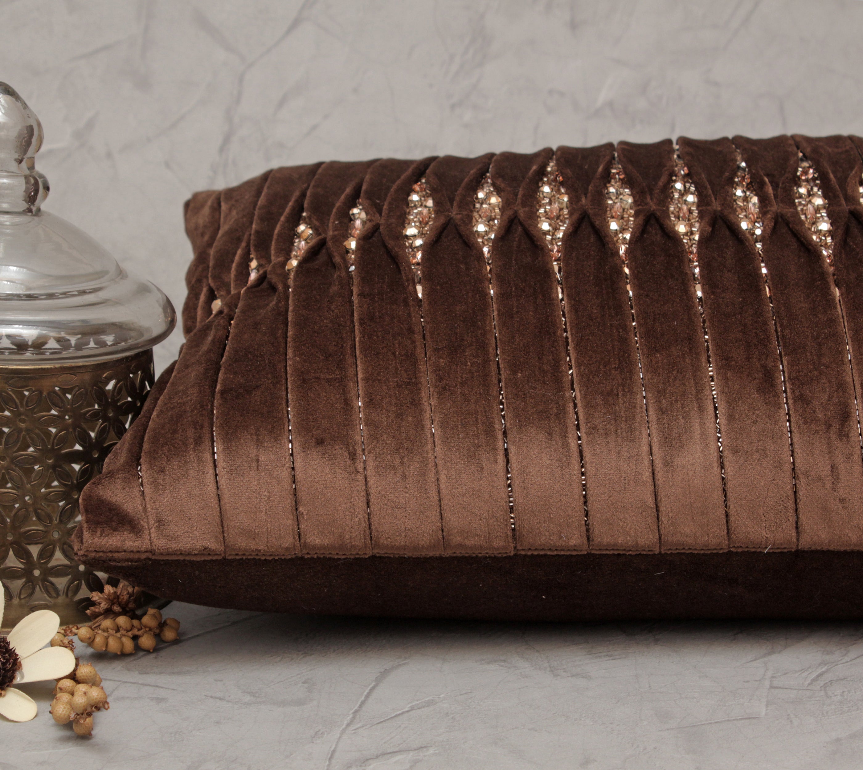 MIA Brown Velvet Pleated Cushion Cover