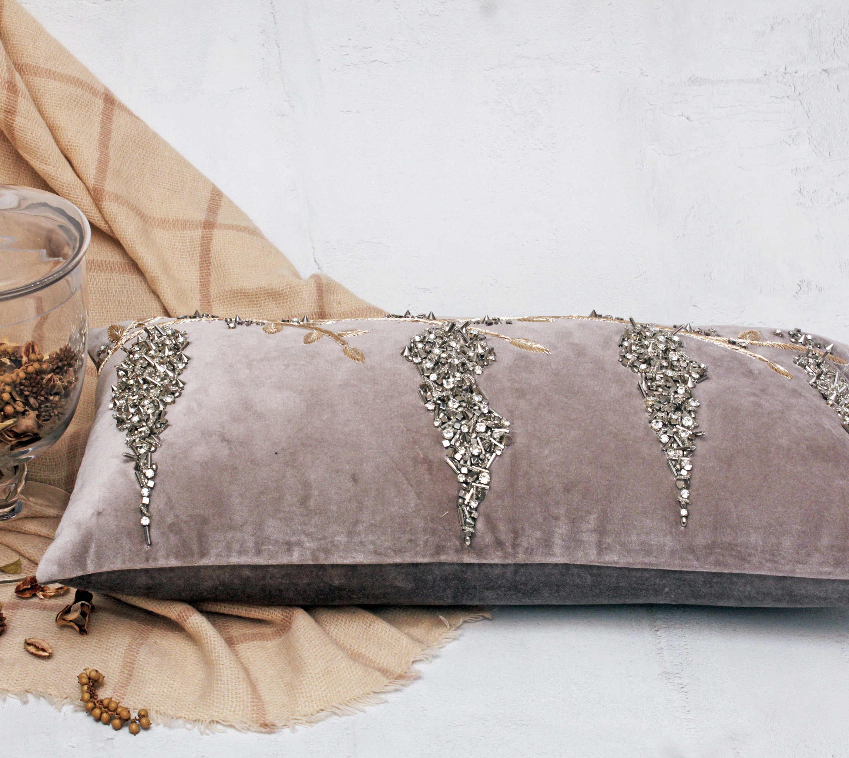 XENIA Grey Velvet Cushion Cover