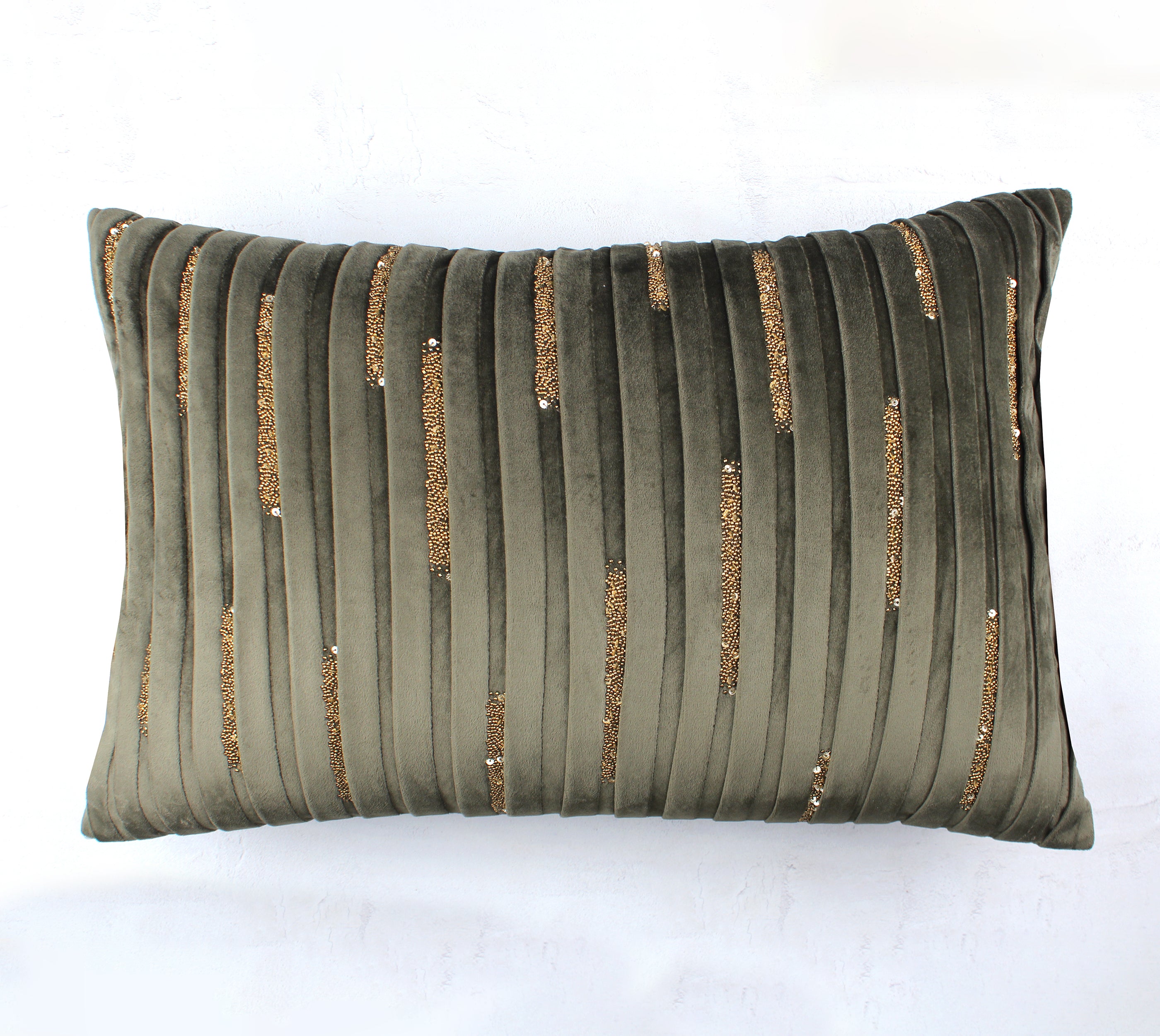 NOVA Green Velvet Pleated Cushion Cover