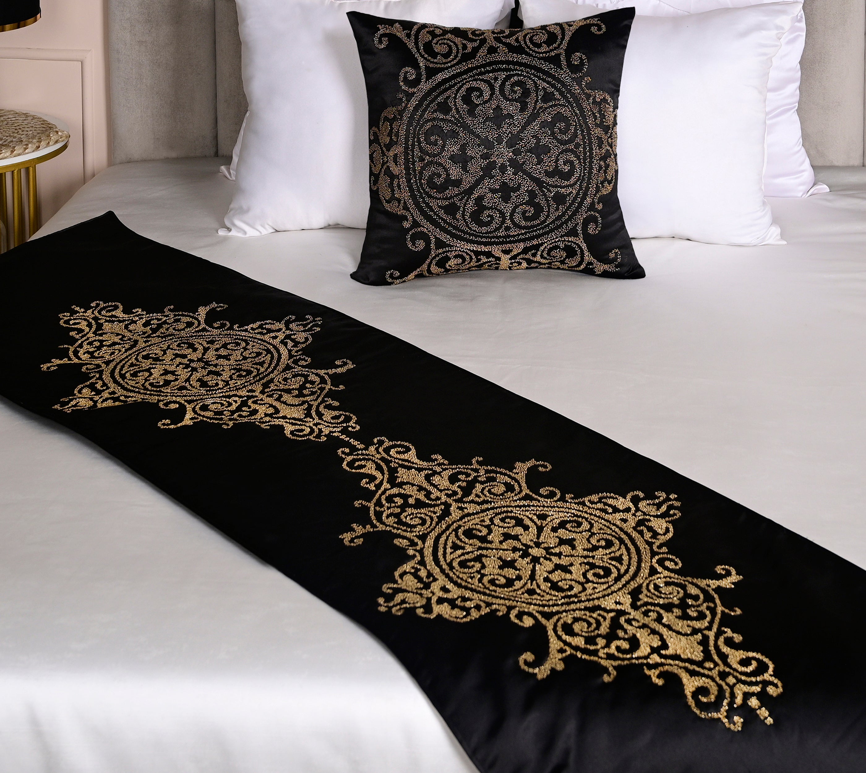 Black and Gold Bed Runner Set - Main Image