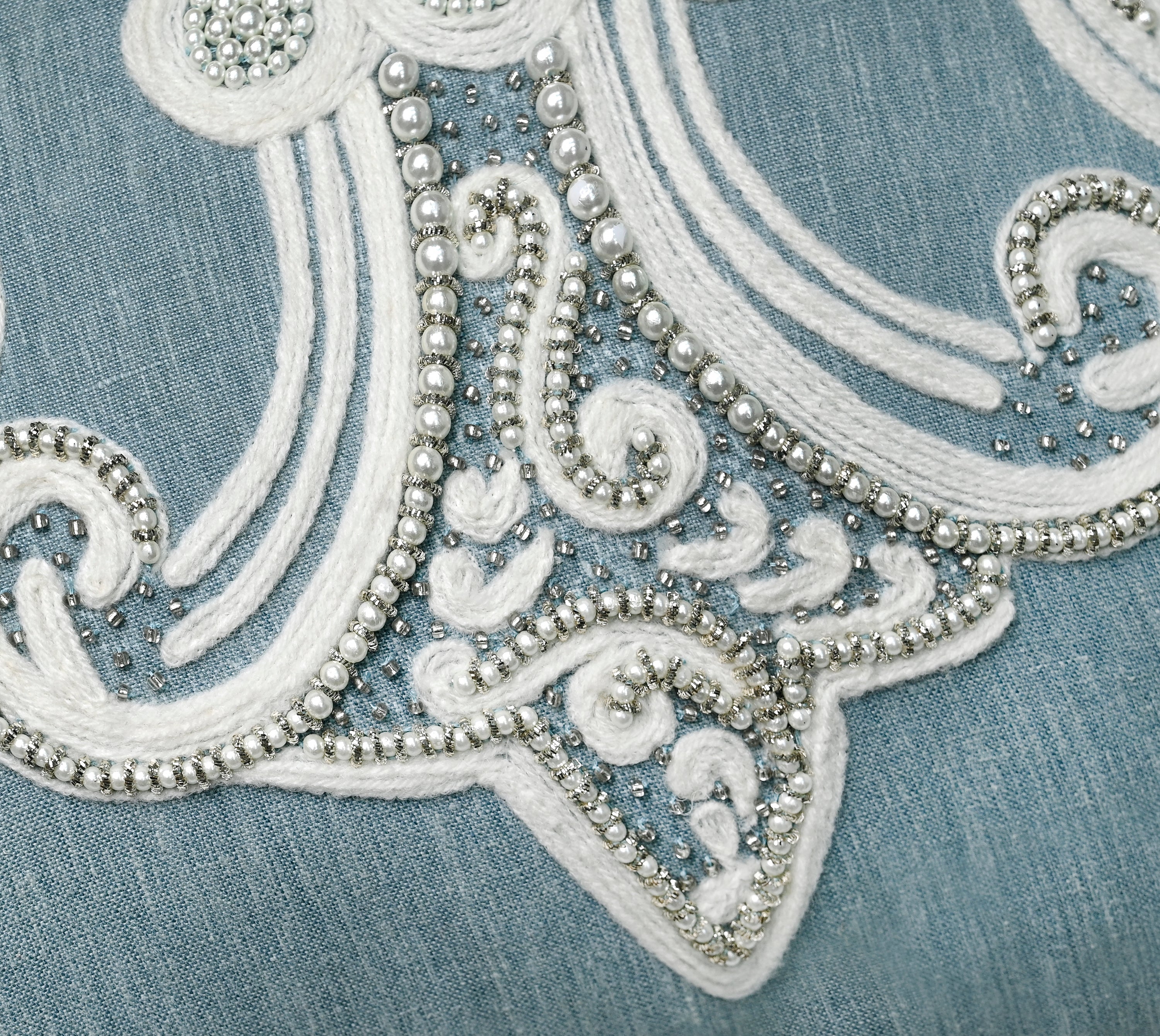 PALASH Blue Linen Cushion Cover