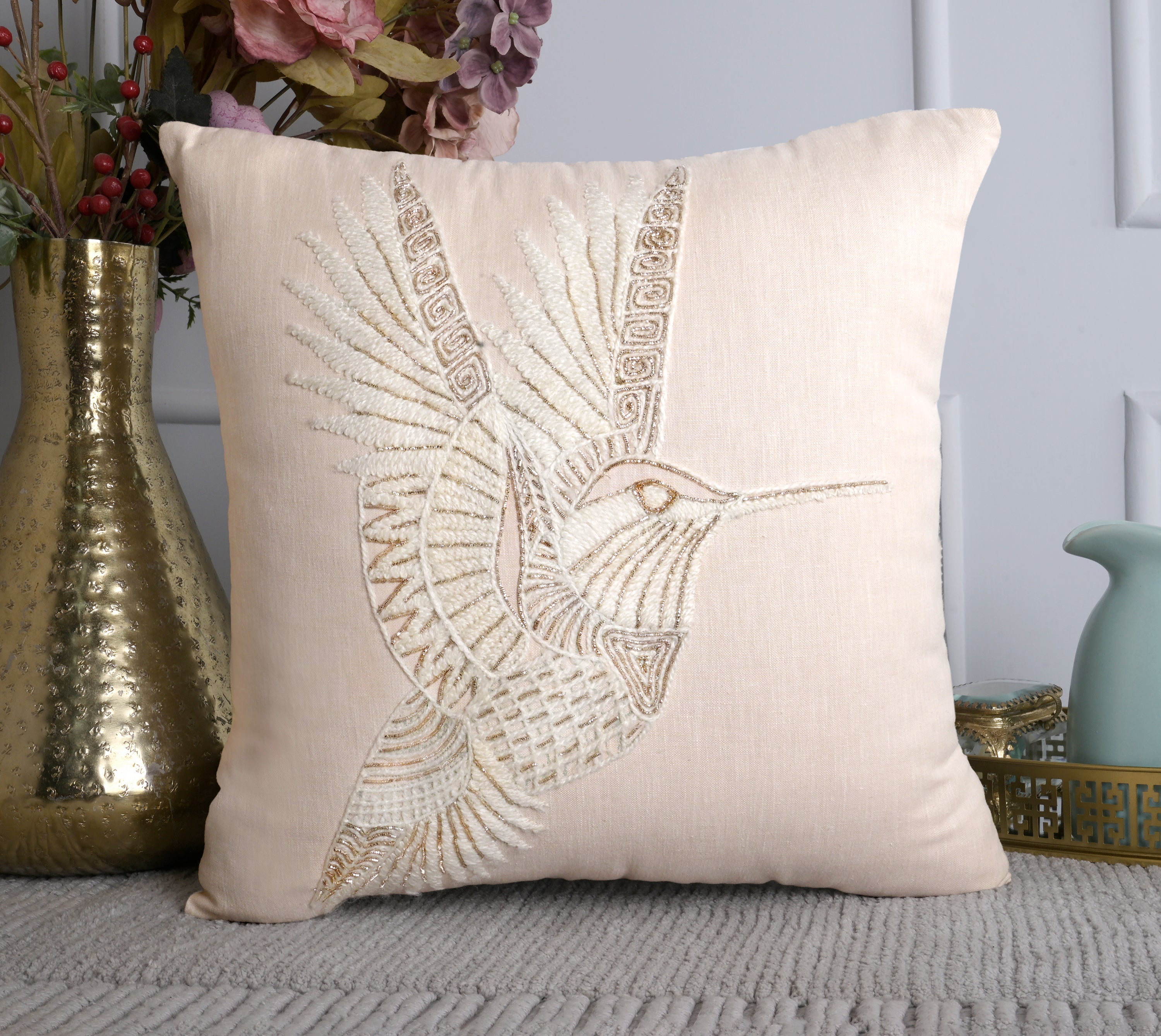 PALASH Peach Linen Cushion Cover