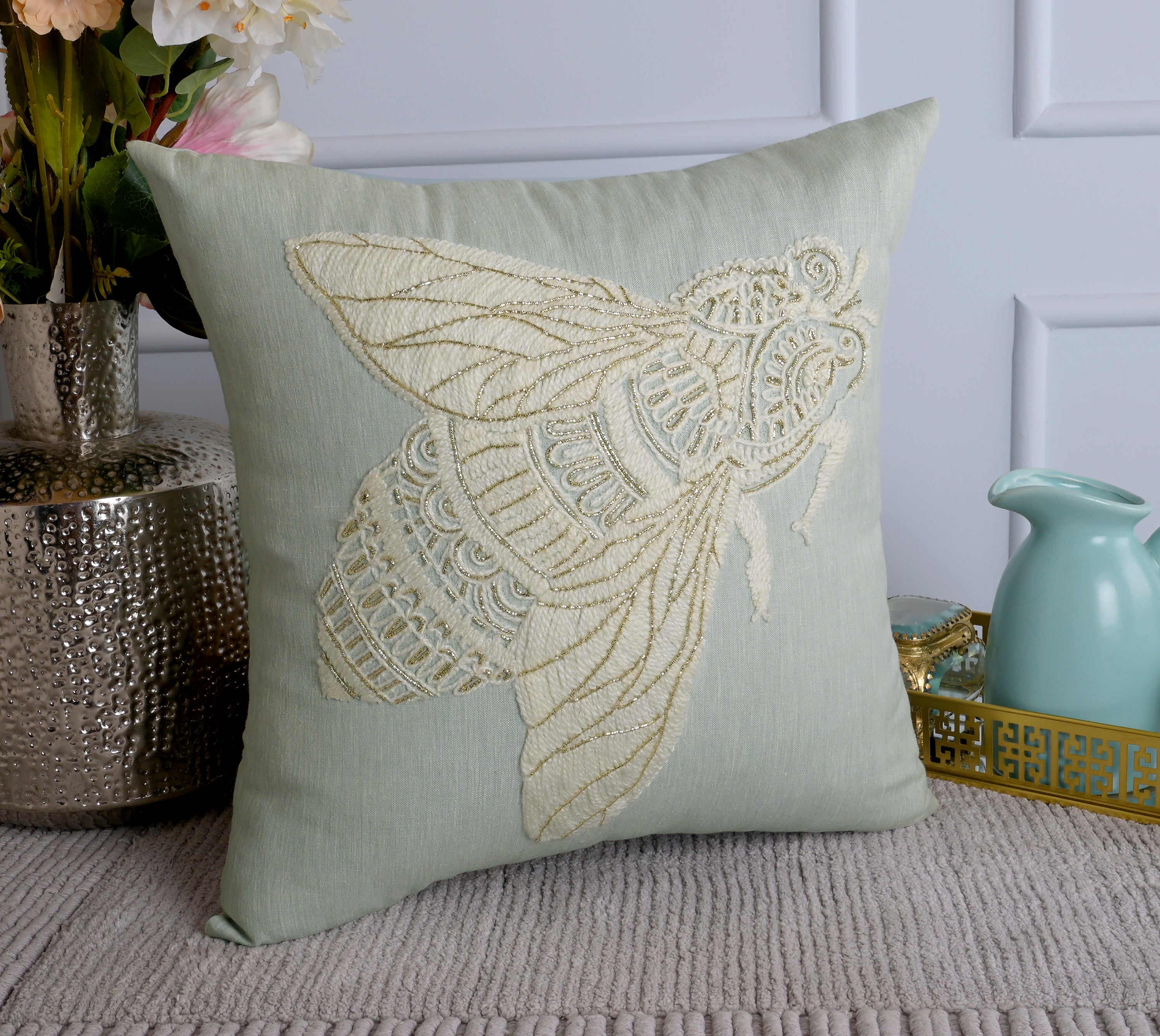 PALASH Mint Linen Cushion Cover