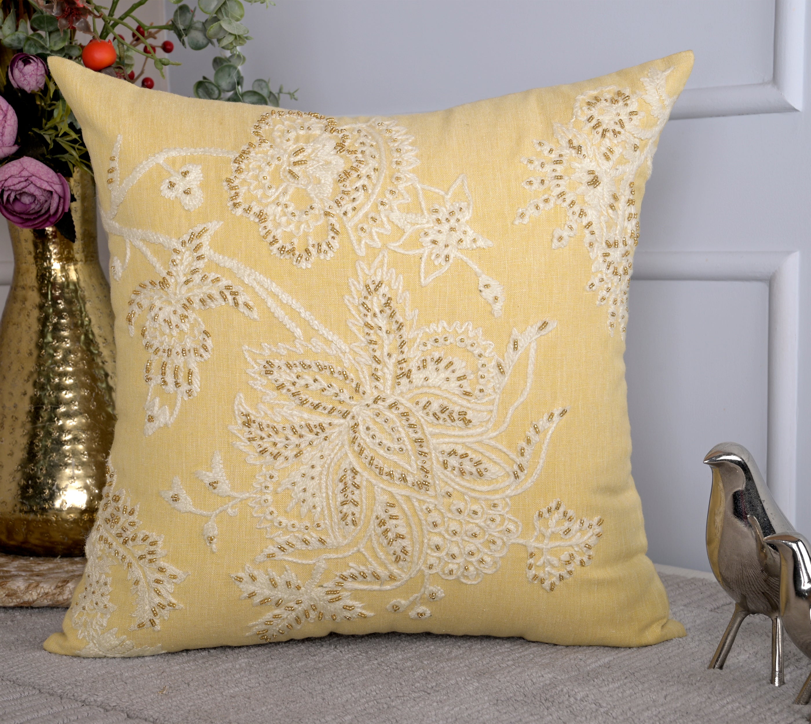 ISABELLA Yellow Linen Cushion Cover