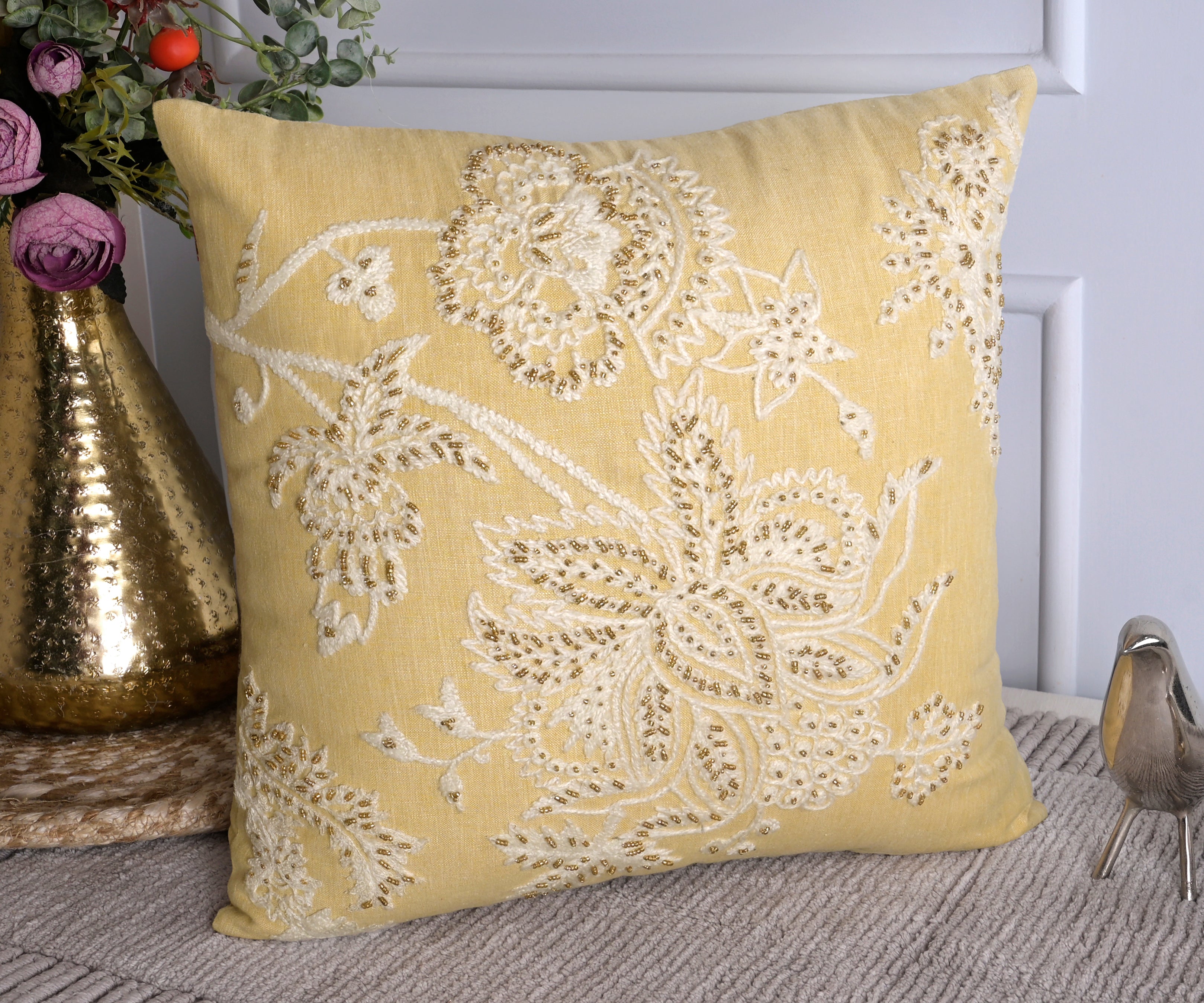 ISABELLA Yellow Linen Cushion Cover