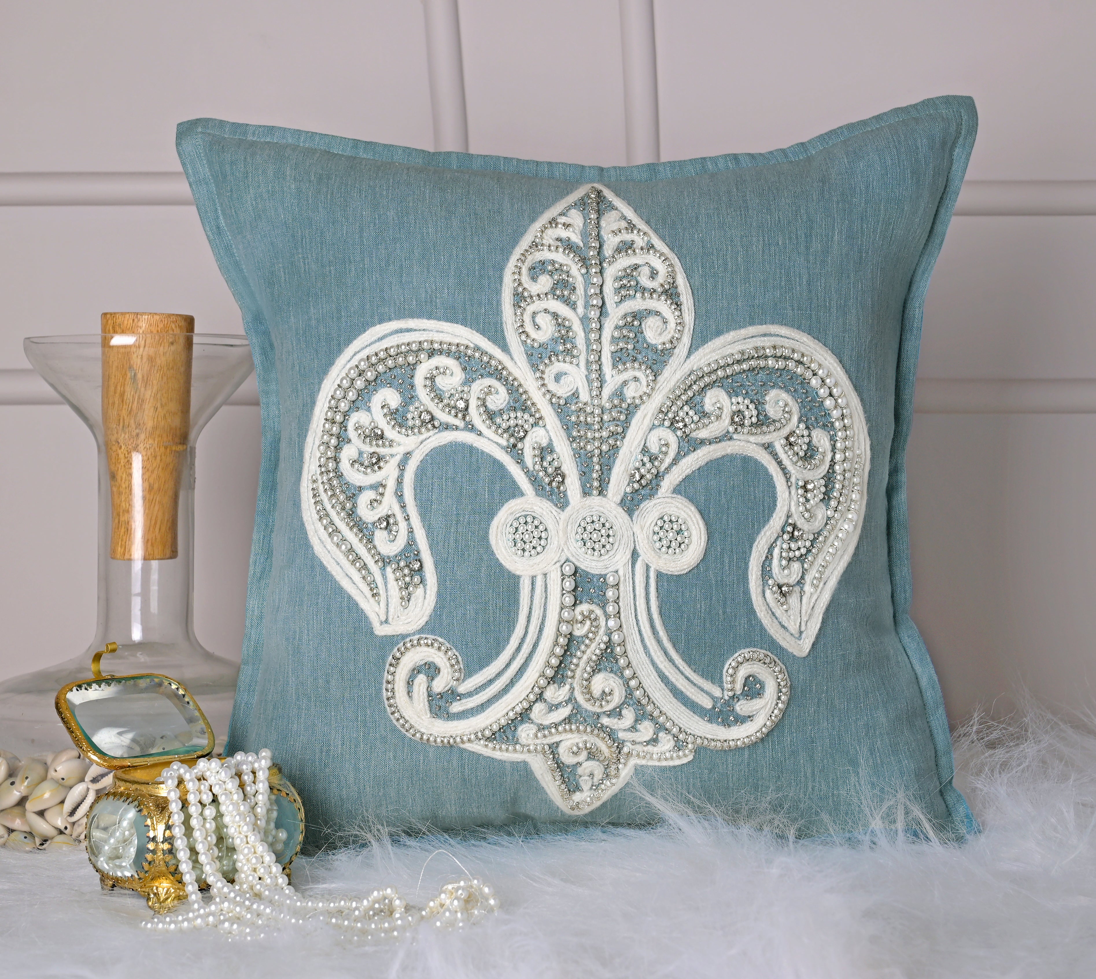 PALASH Blue Linen Cushion Cover