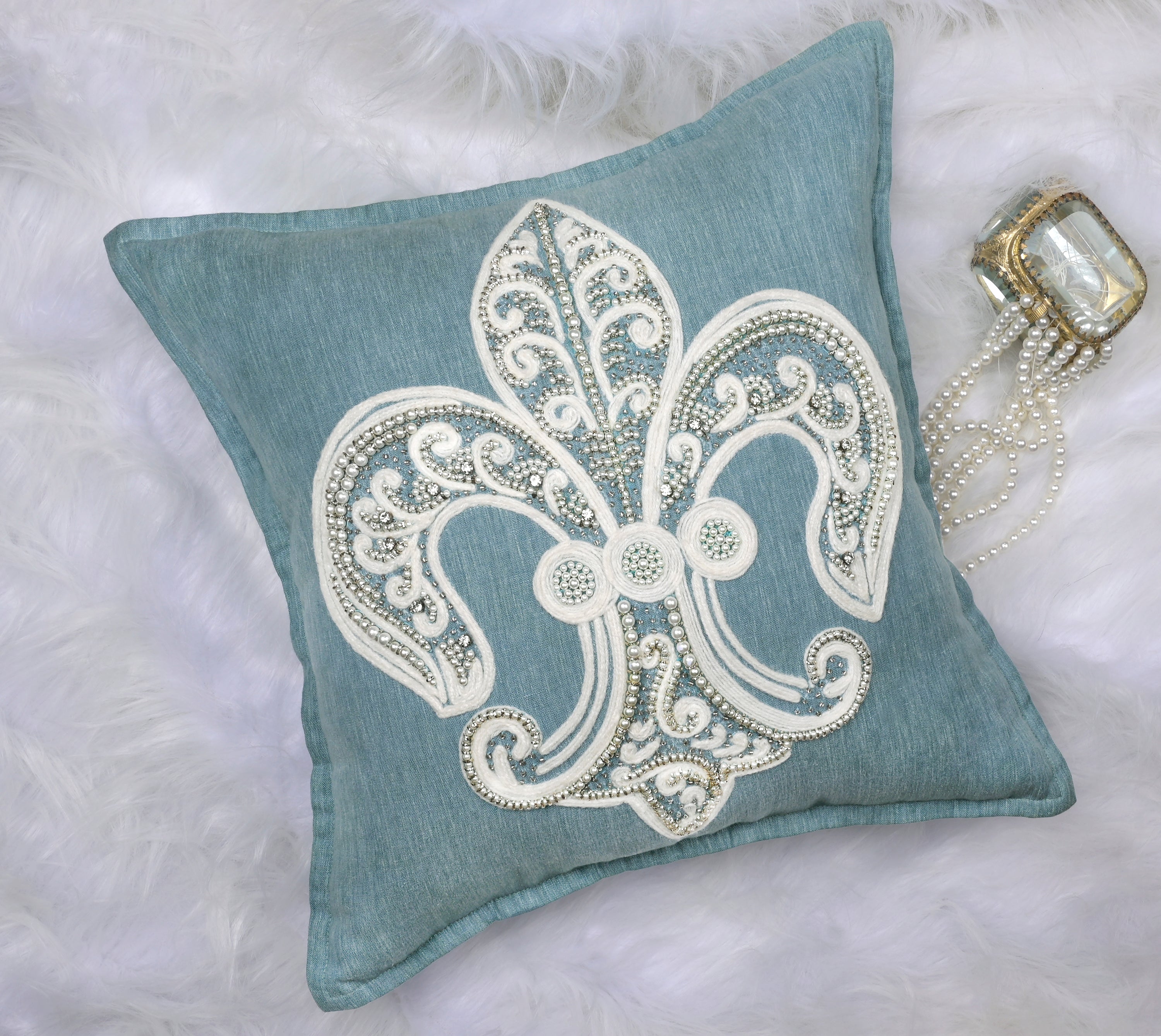 PALASH Blue Linen Cushion Cover