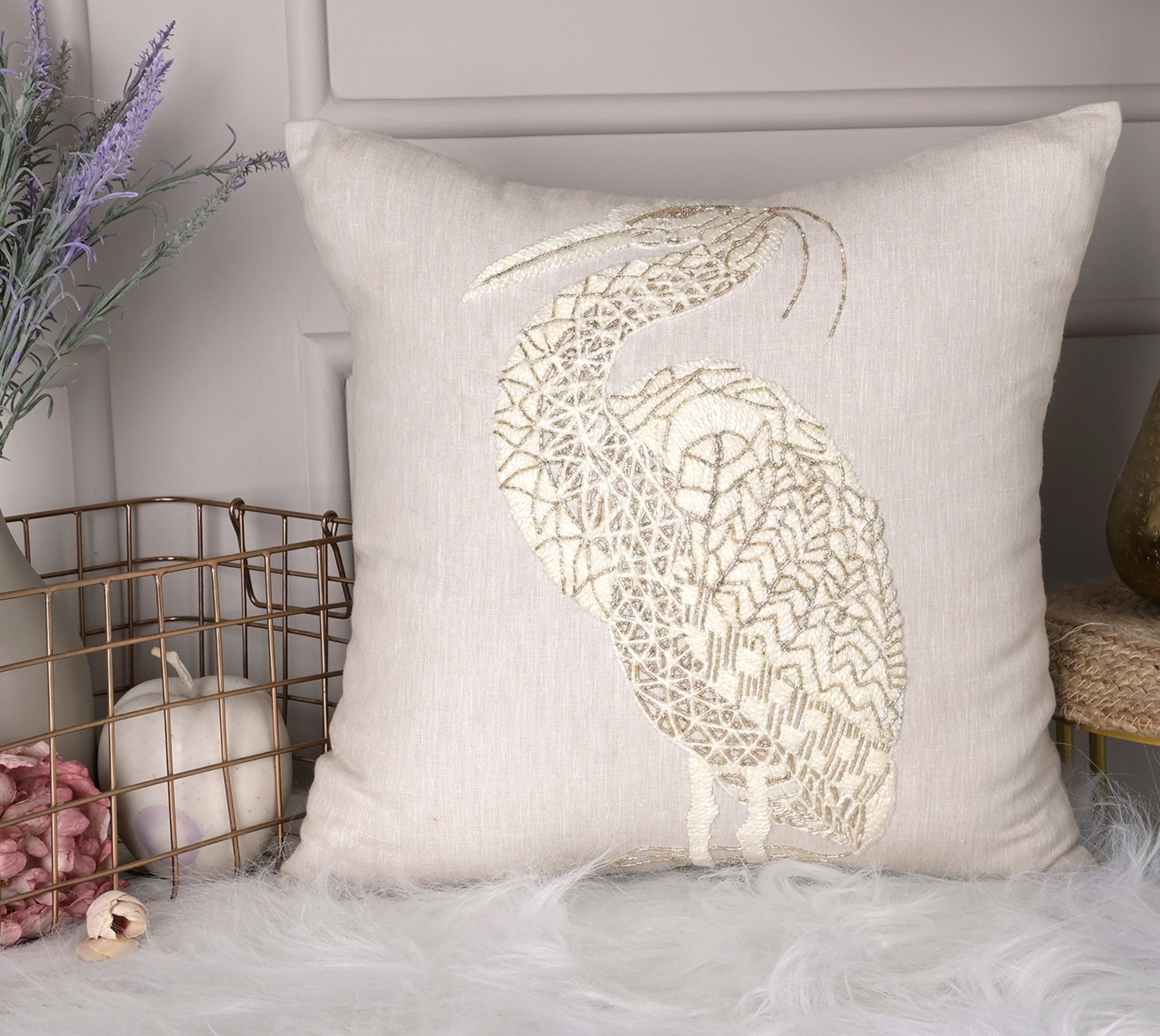 PALASH Light Beige Linen Cushion Cover