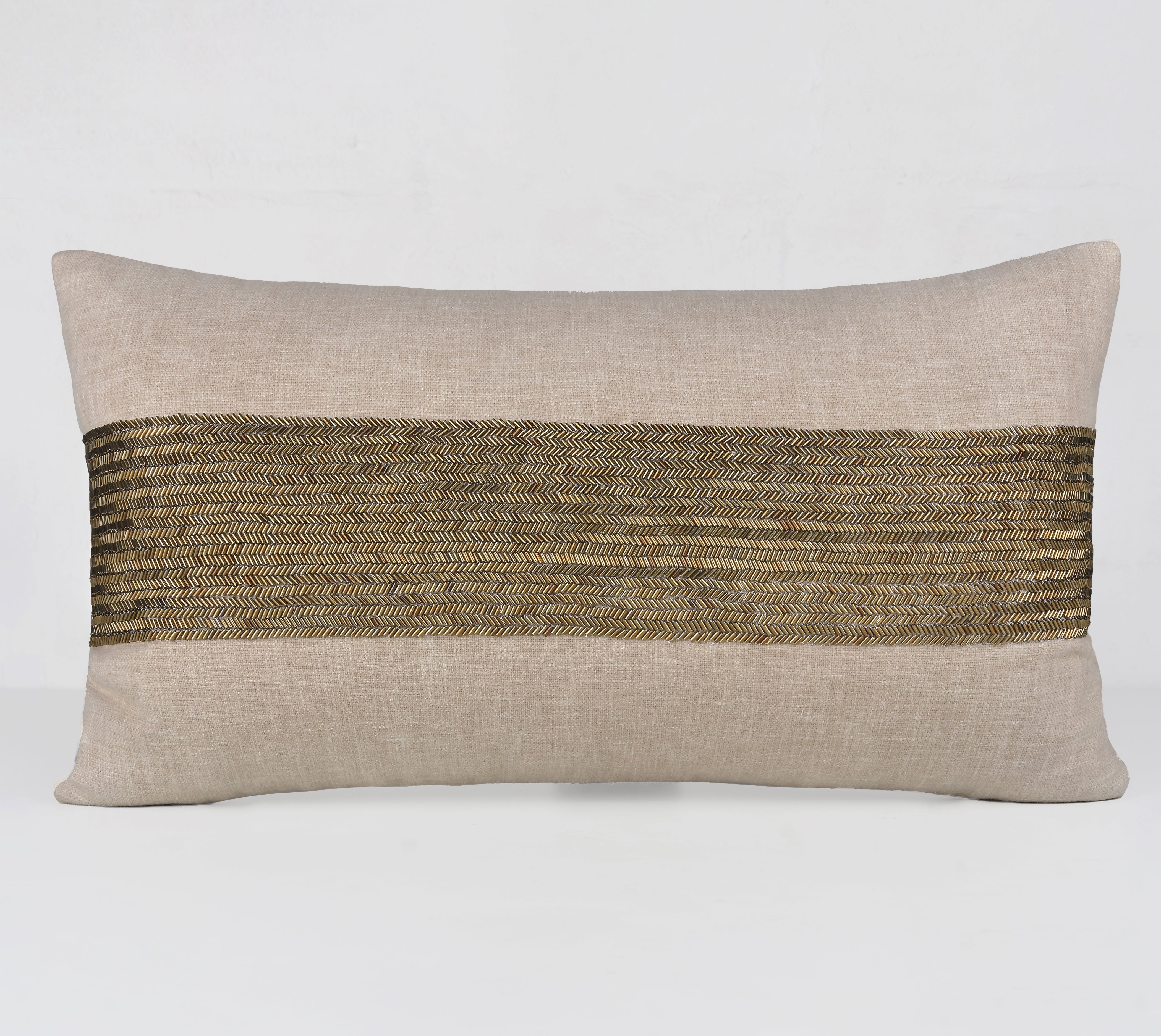 LUNA Beige Beaded Cotton Cushion Cover