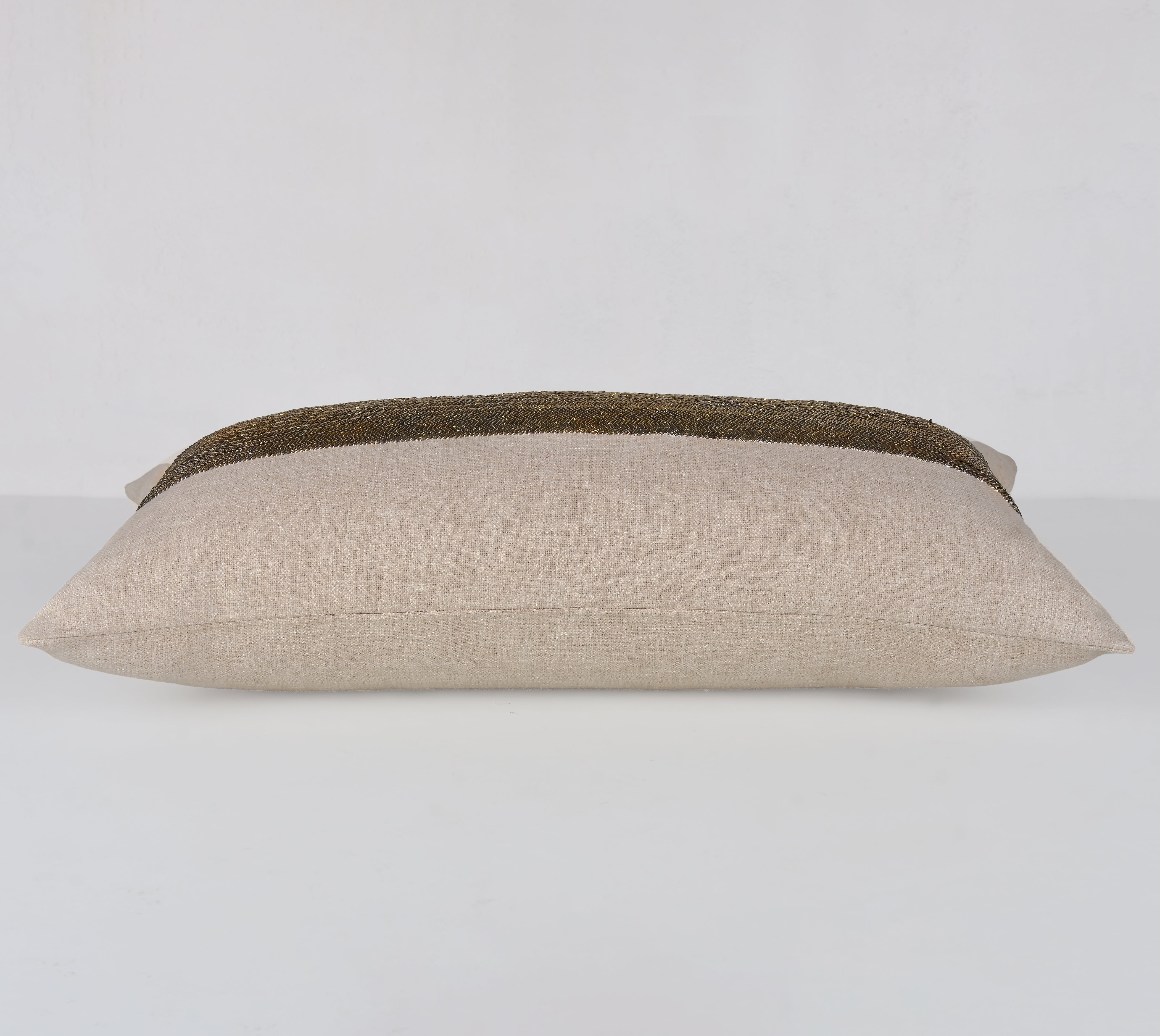 LUNA Beige Beaded Cotton Cushion Cover