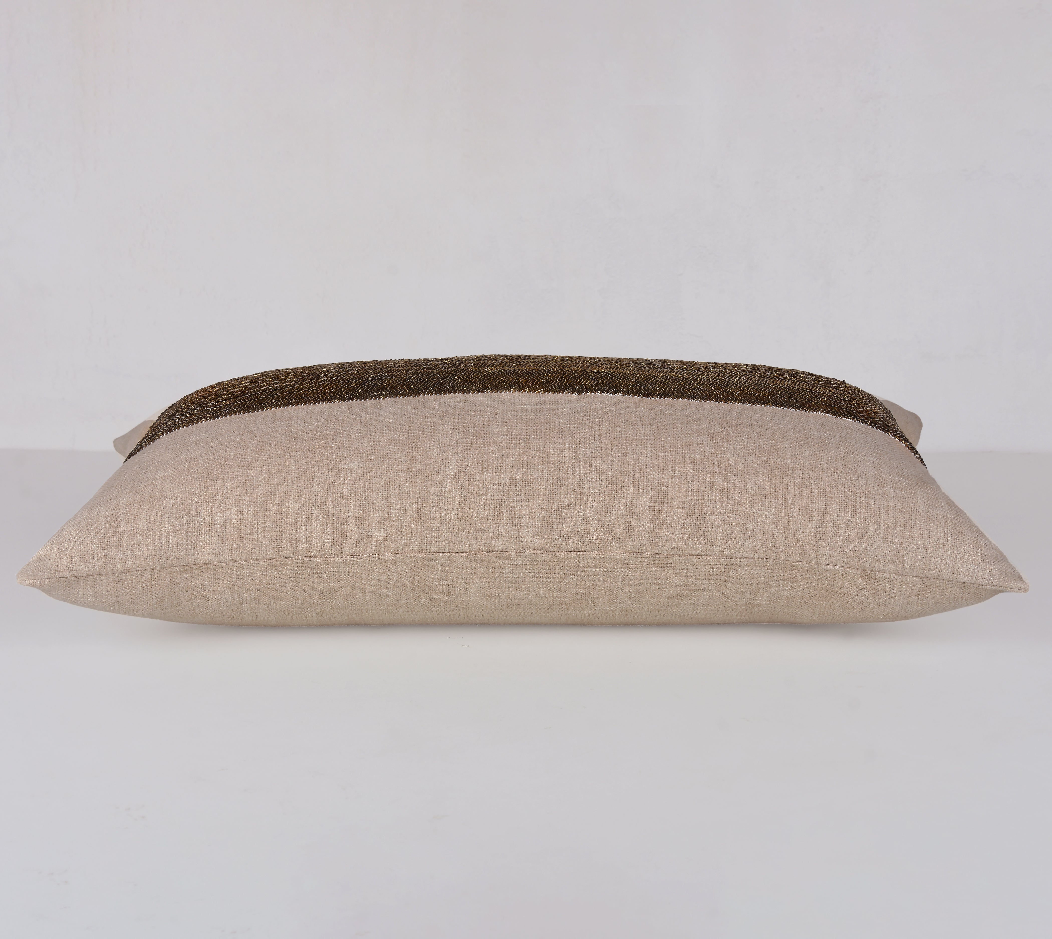 LUNA Beige Beaded Cotton Cushion Cover