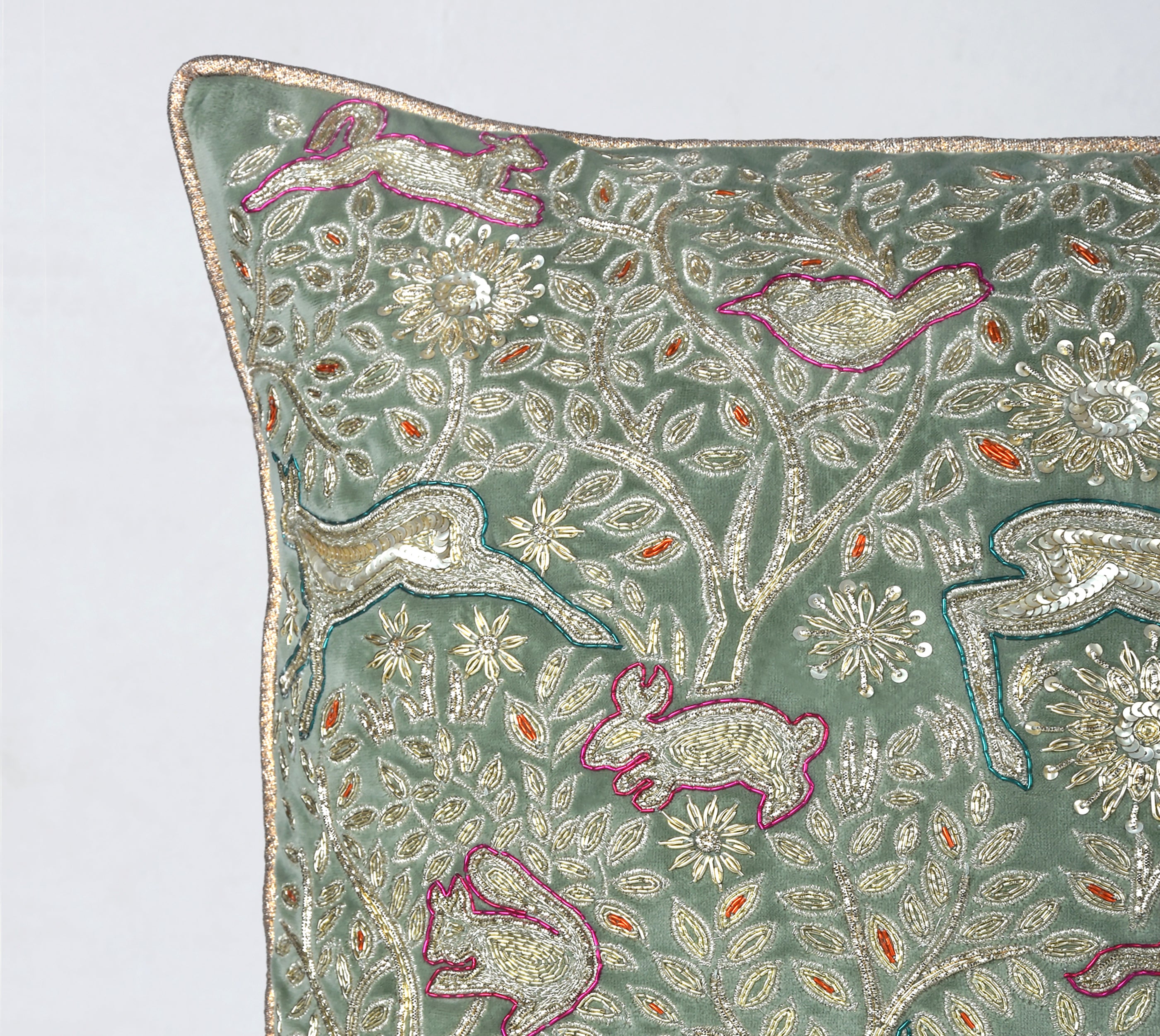 HERITAGE Sage Green Velvet Cushion Cover