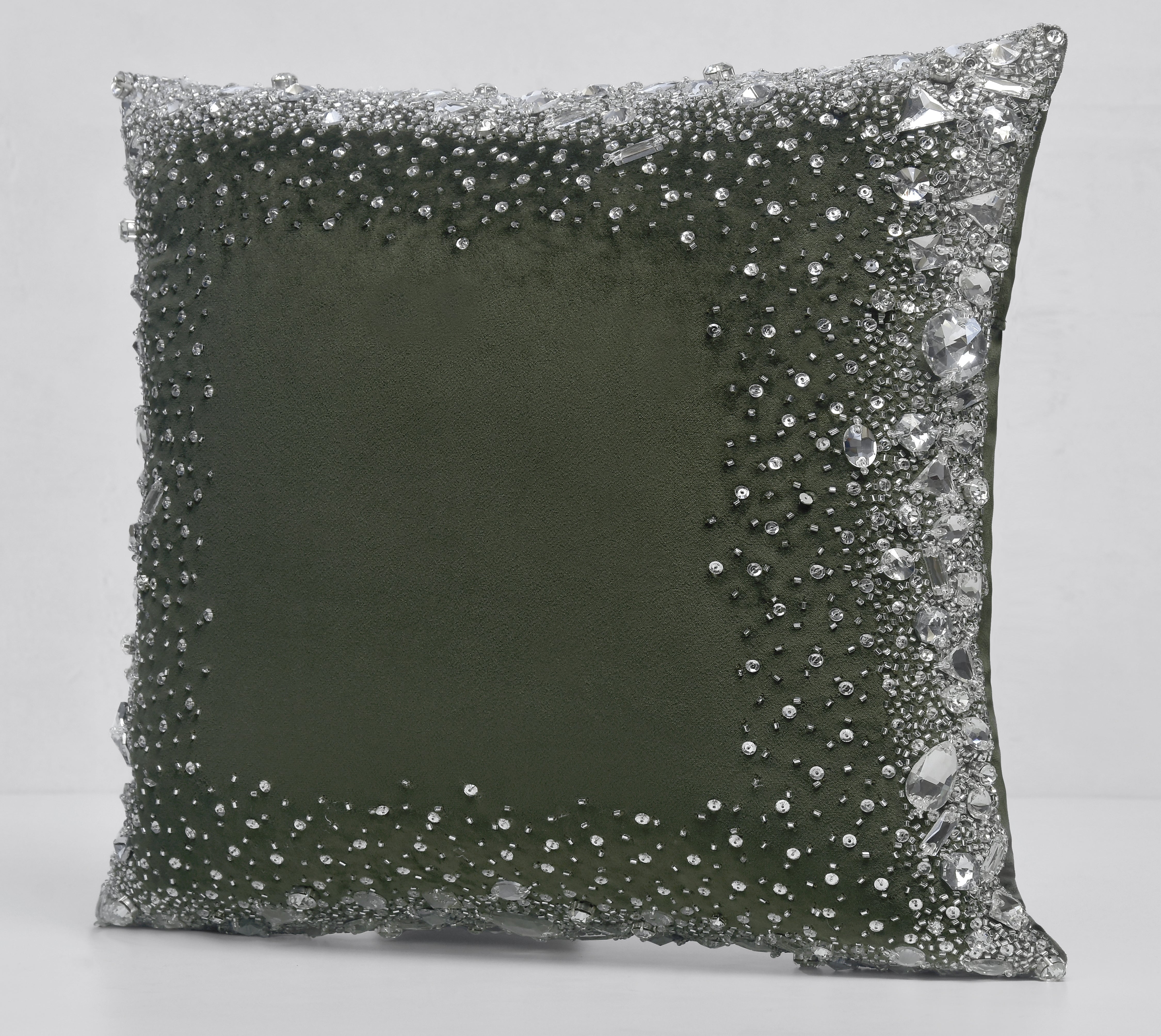 LUMIERE Green Velvet Bling Cushion Cover
