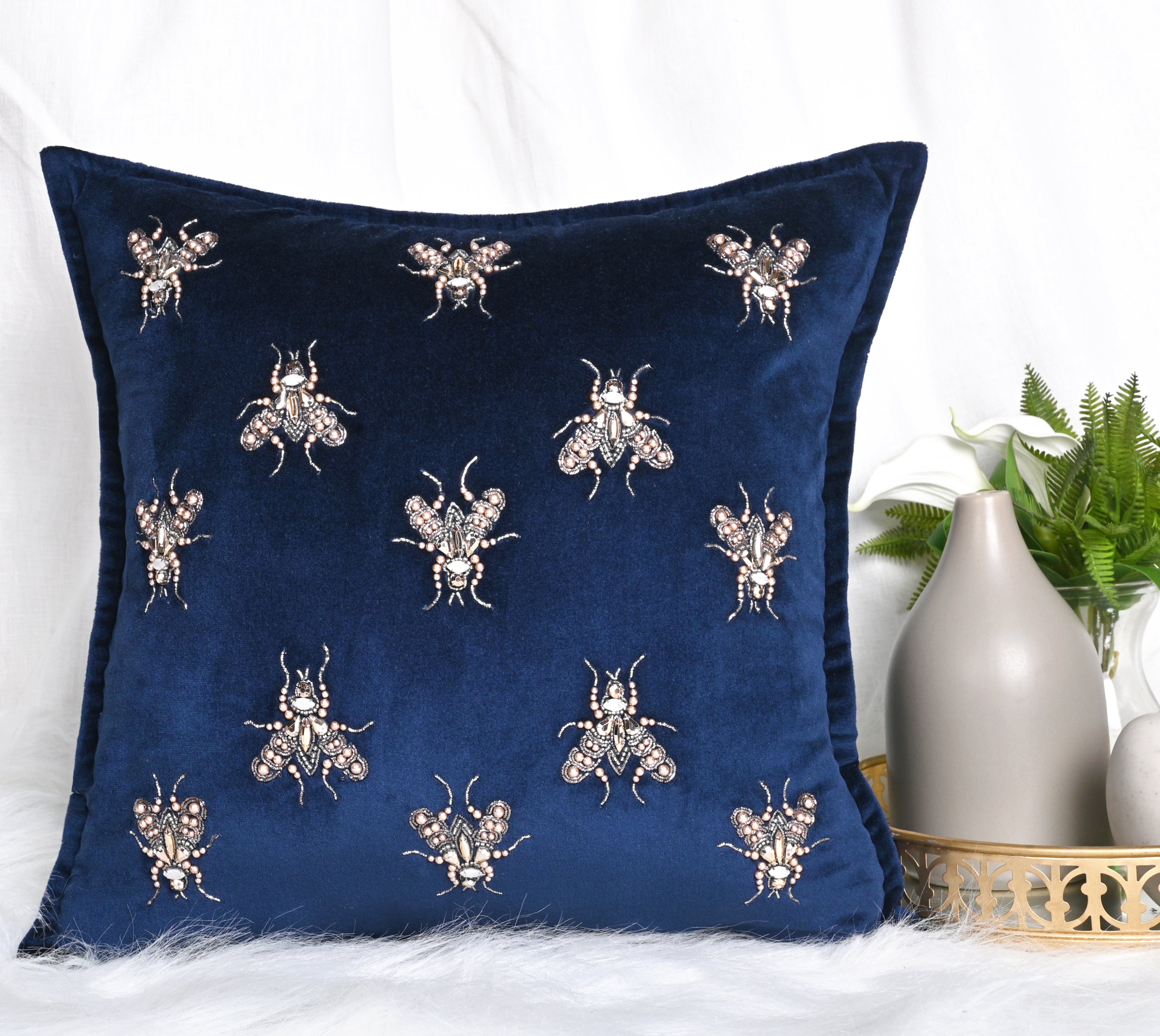 GRACE Navy Blue Velvet Cushion Cover