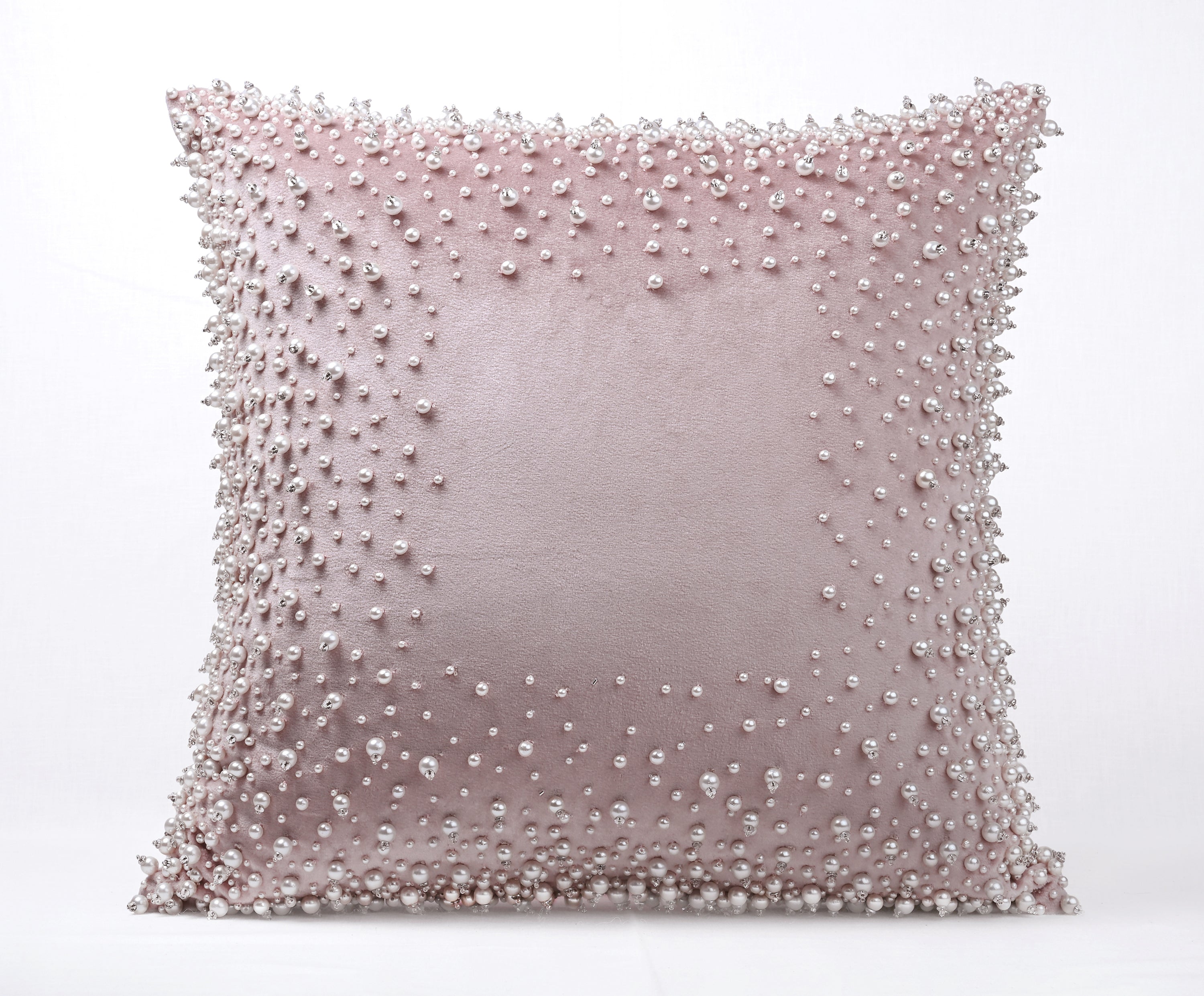 SOFIA Pink Beaded Velvet Cushion Cover