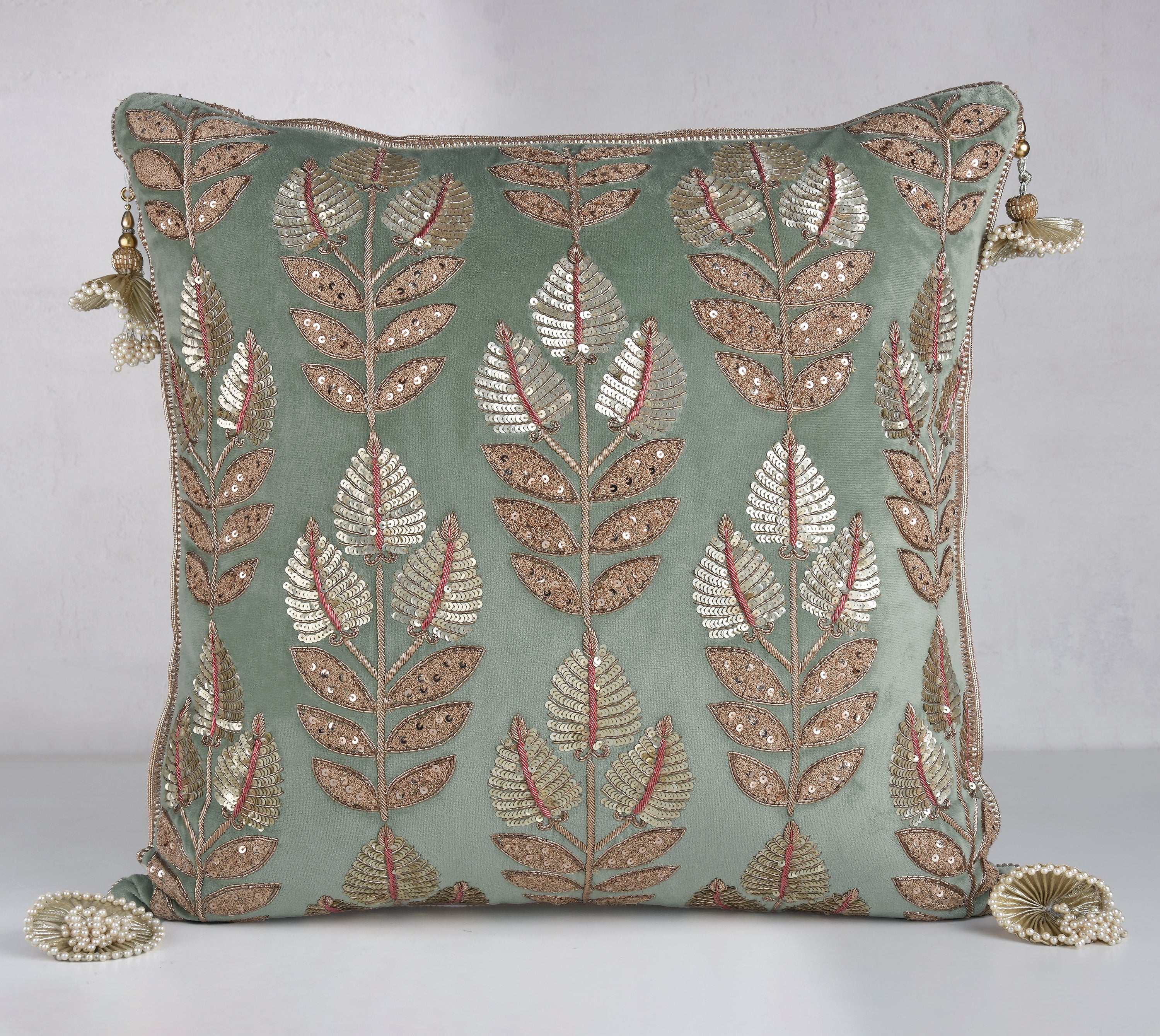HERITAGE Sage Green Velvet Cushion Cover
