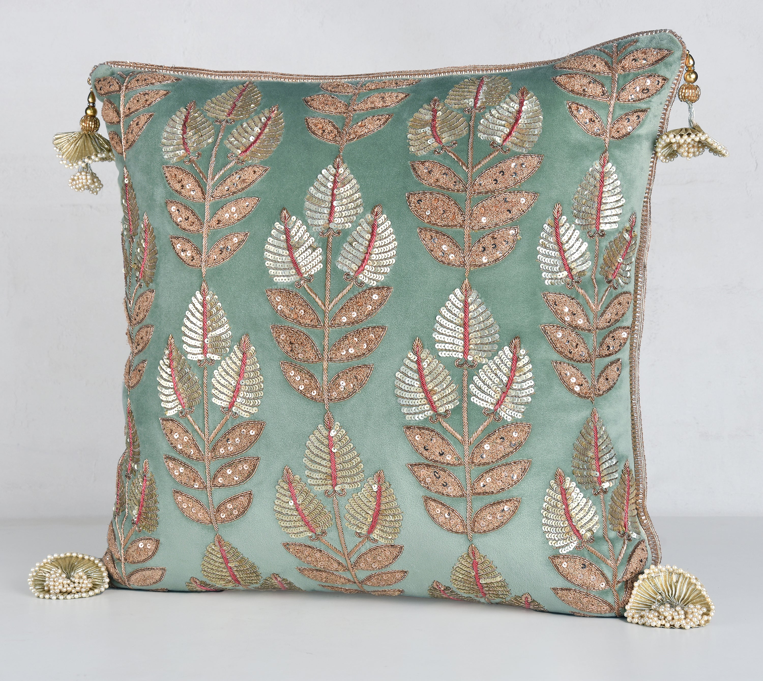 HERITAGE Sage Green Velvet Cushion Cover