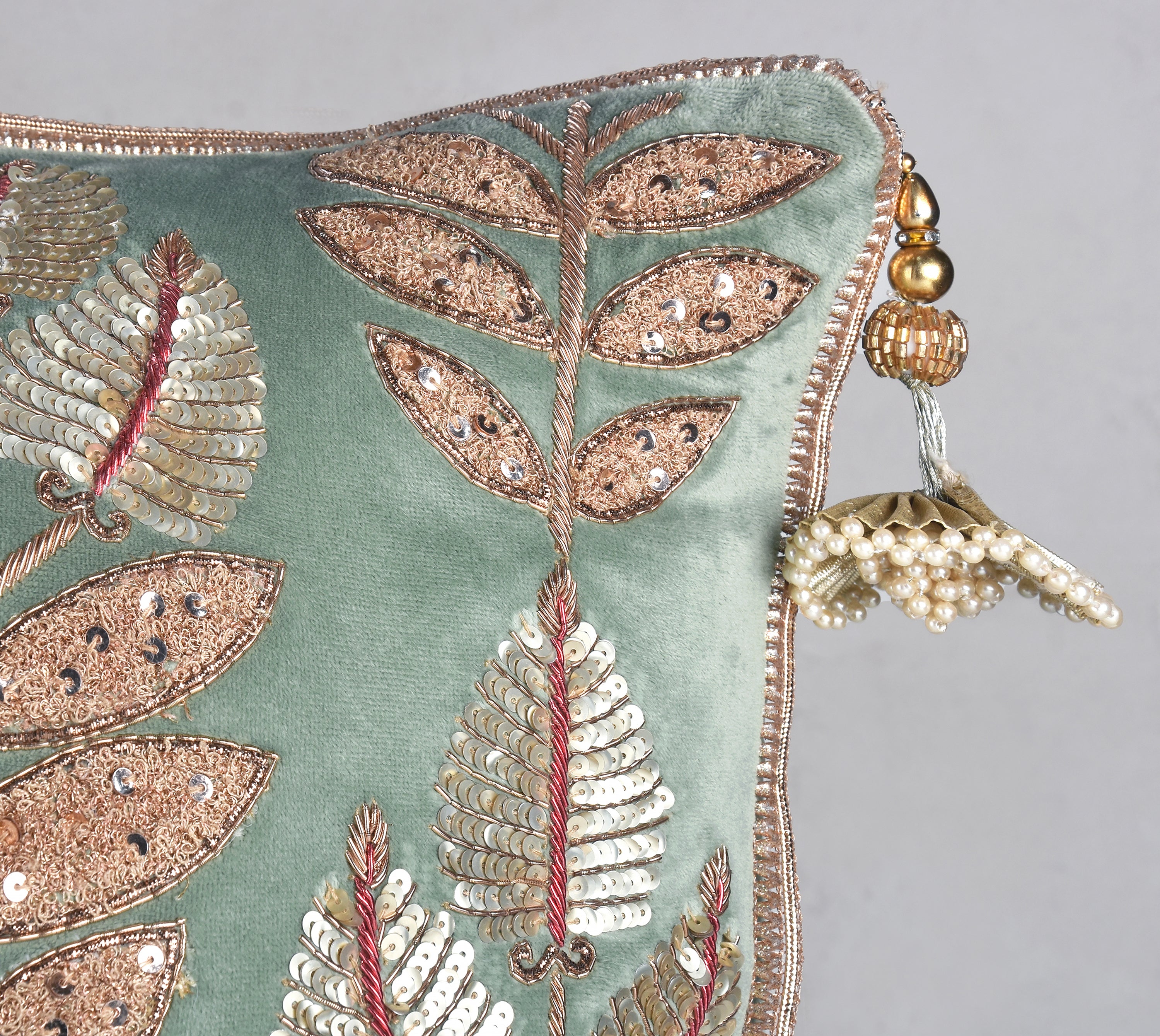 HERITAGE Sage Green Velvet Cushion Cover