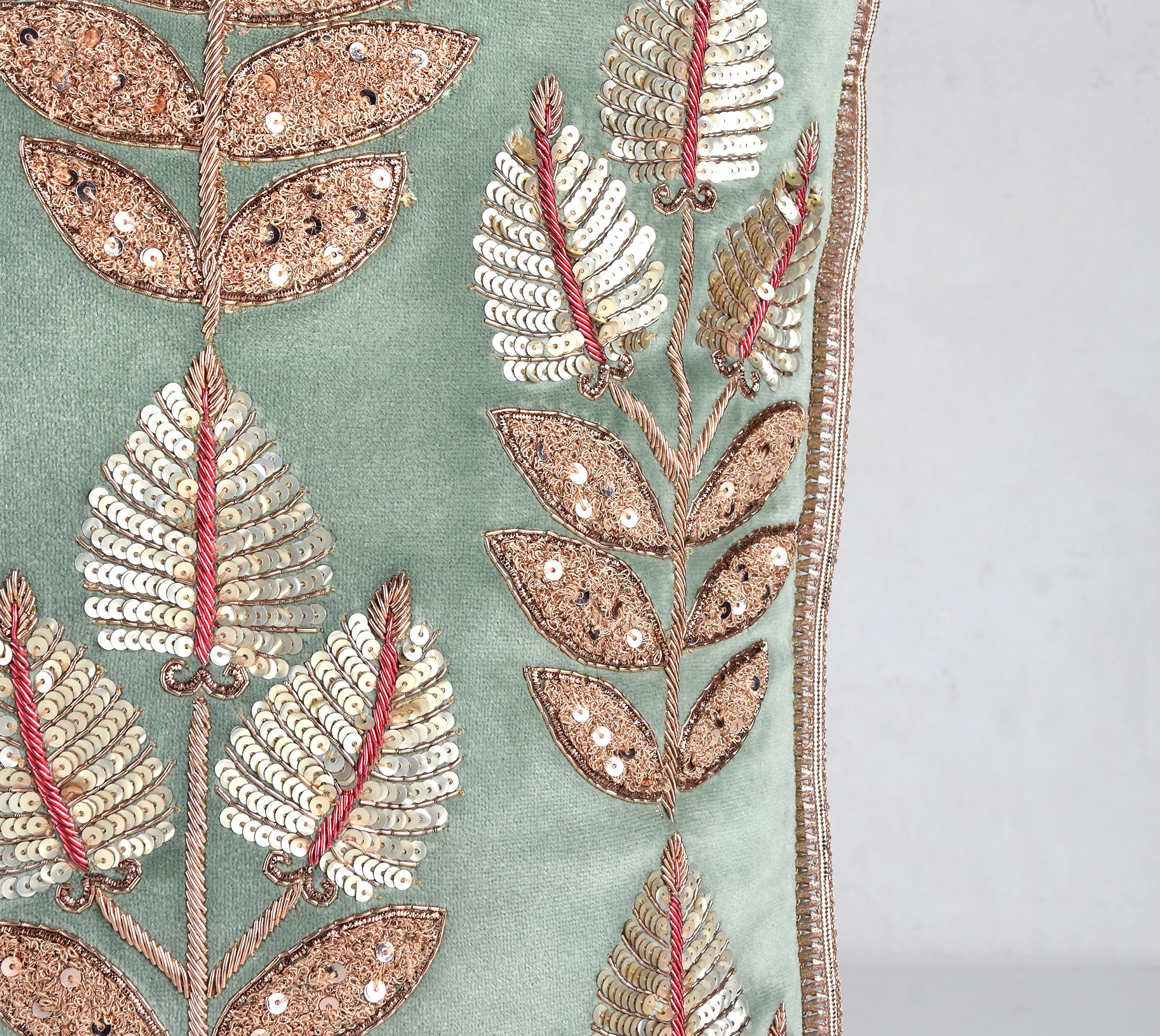 HERITAGE Sage Green Velvet Cushion Cover