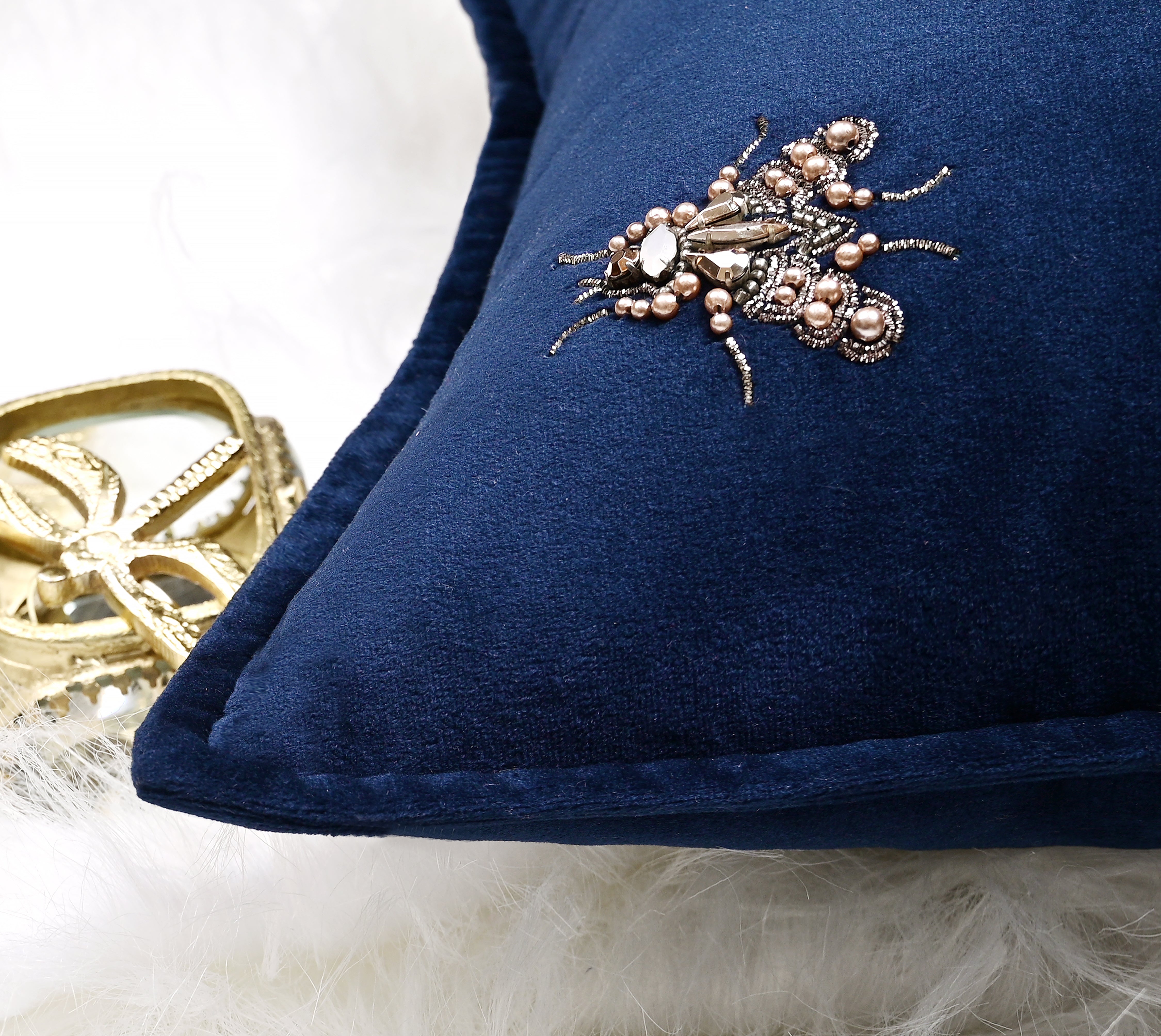 GRACE Navy Blue Velvet Cushion Cover