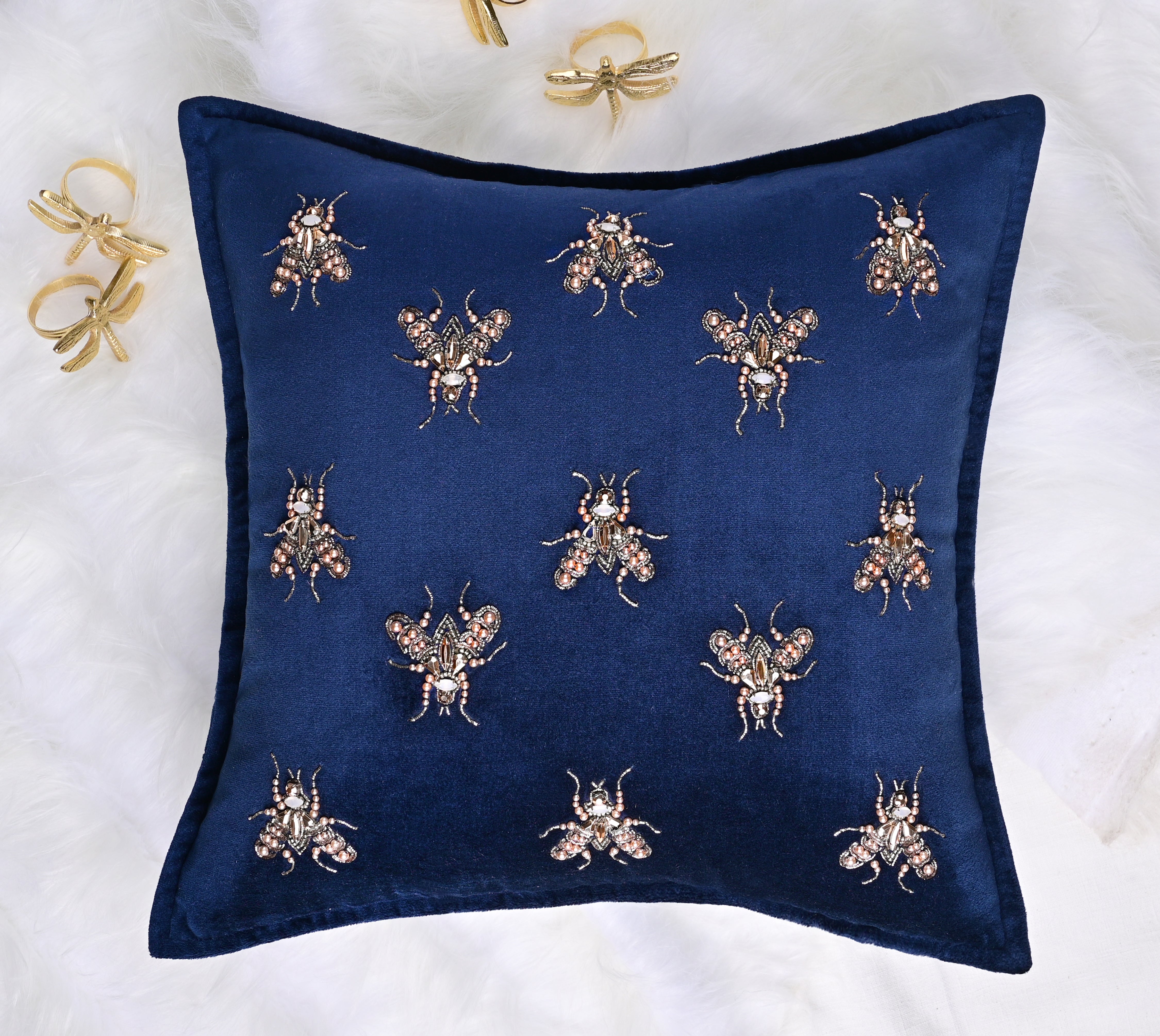 GRACE Navy Blue Velvet Cushion Cover
