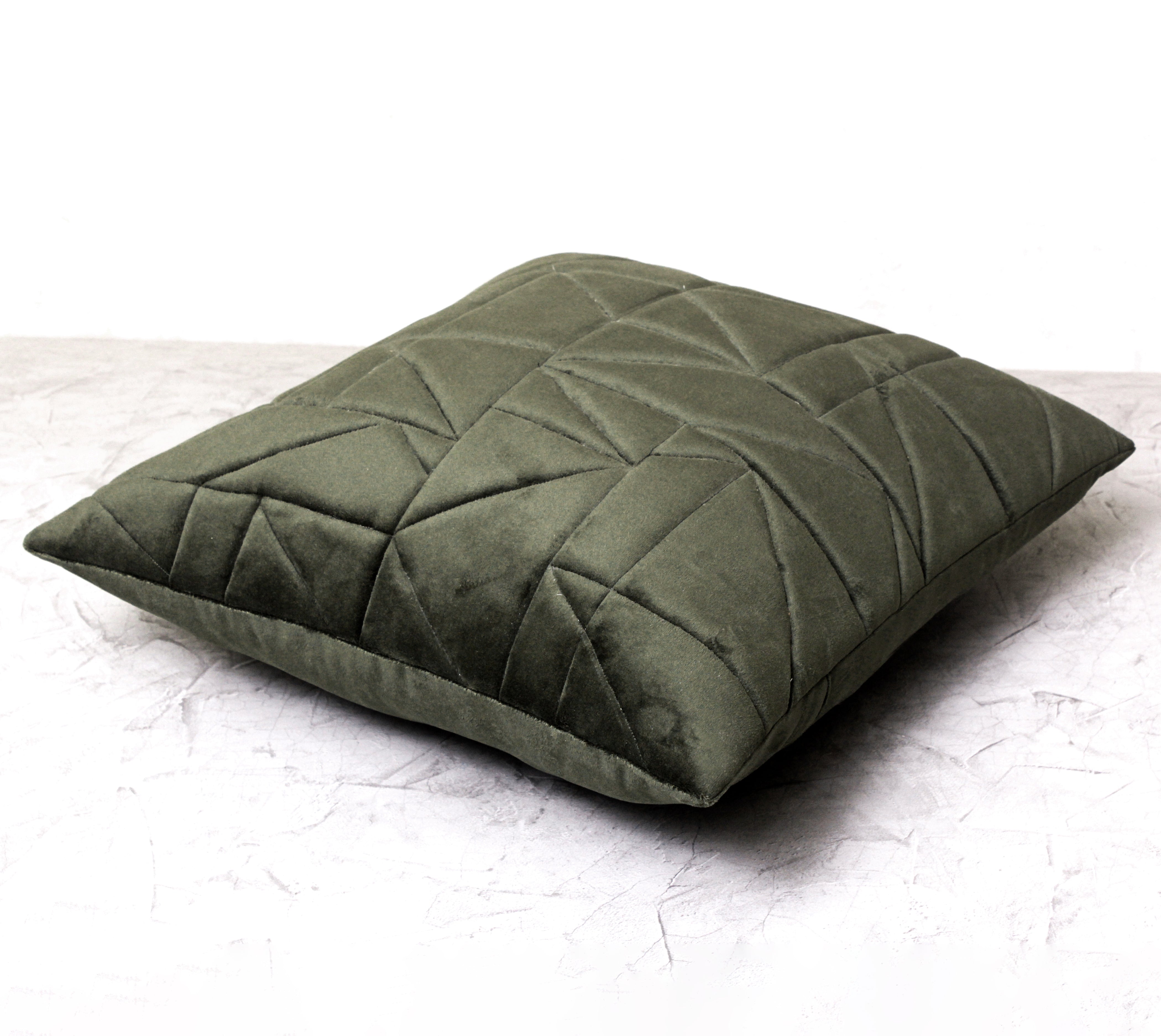 JASPER Green Quilted Velvet Cushion Cover