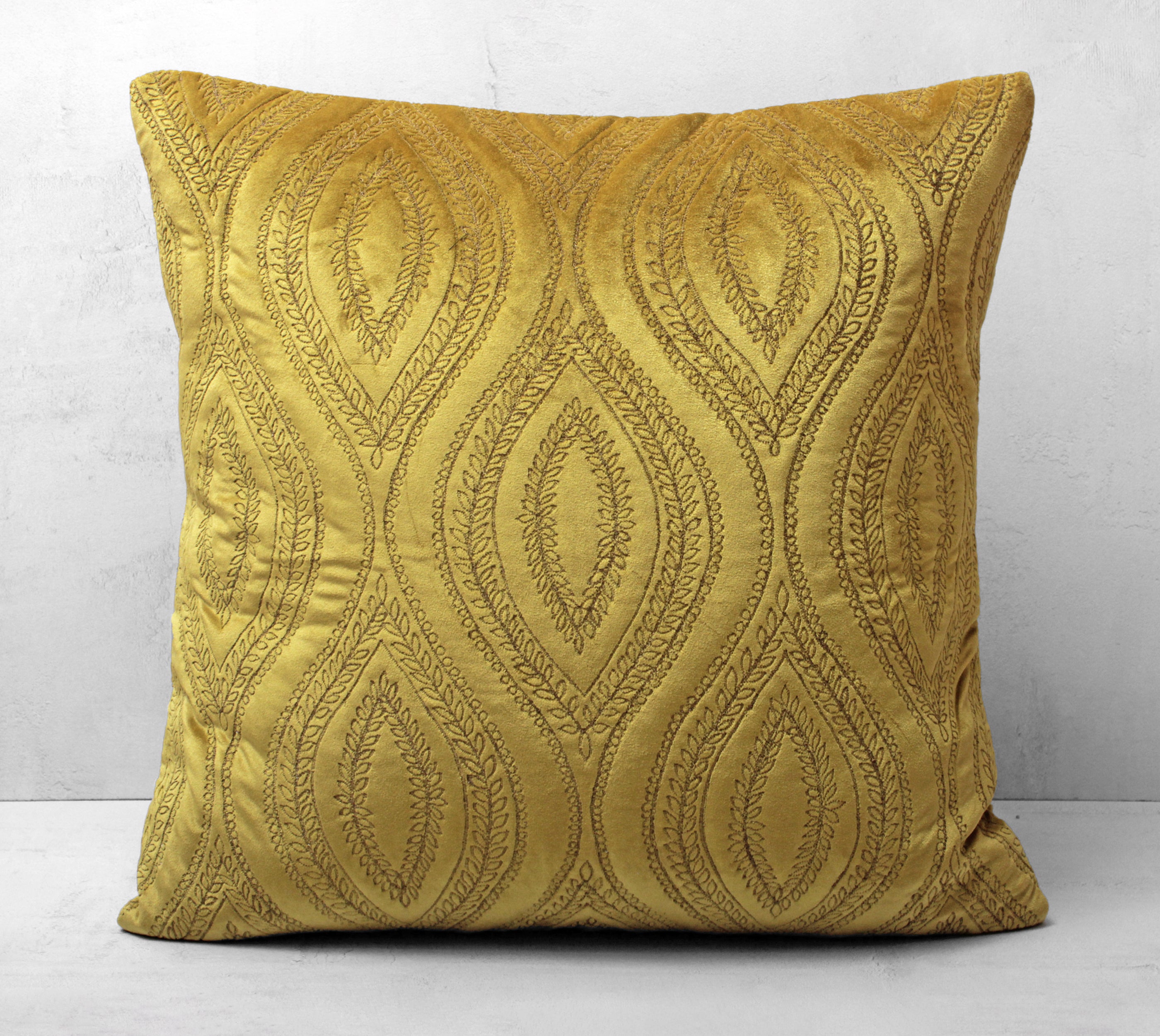 OPHELIA Yellow Quilted Velvet Cushion Cover