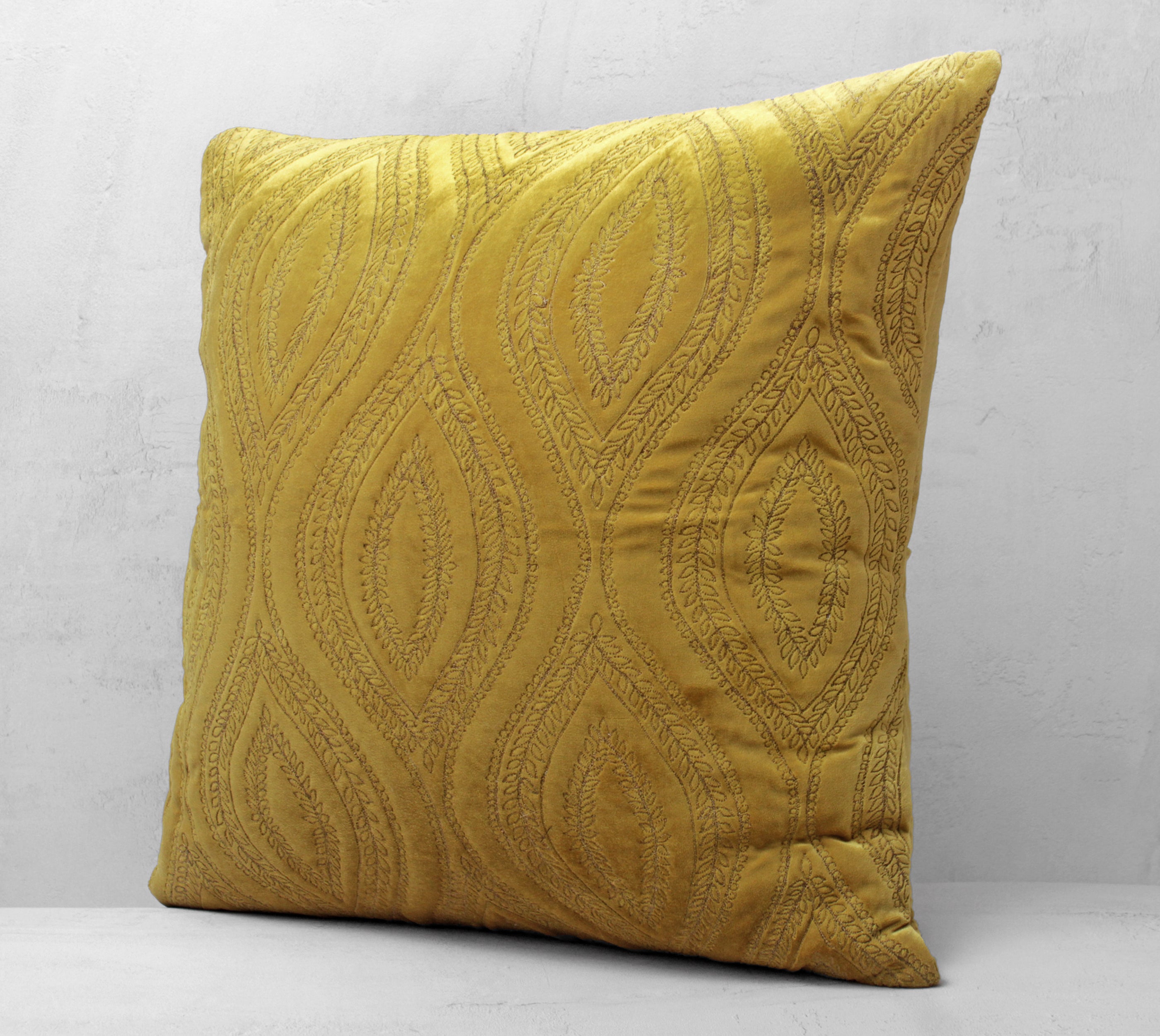 OPHELIA Yellow Quilted Velvet Cushion Cover