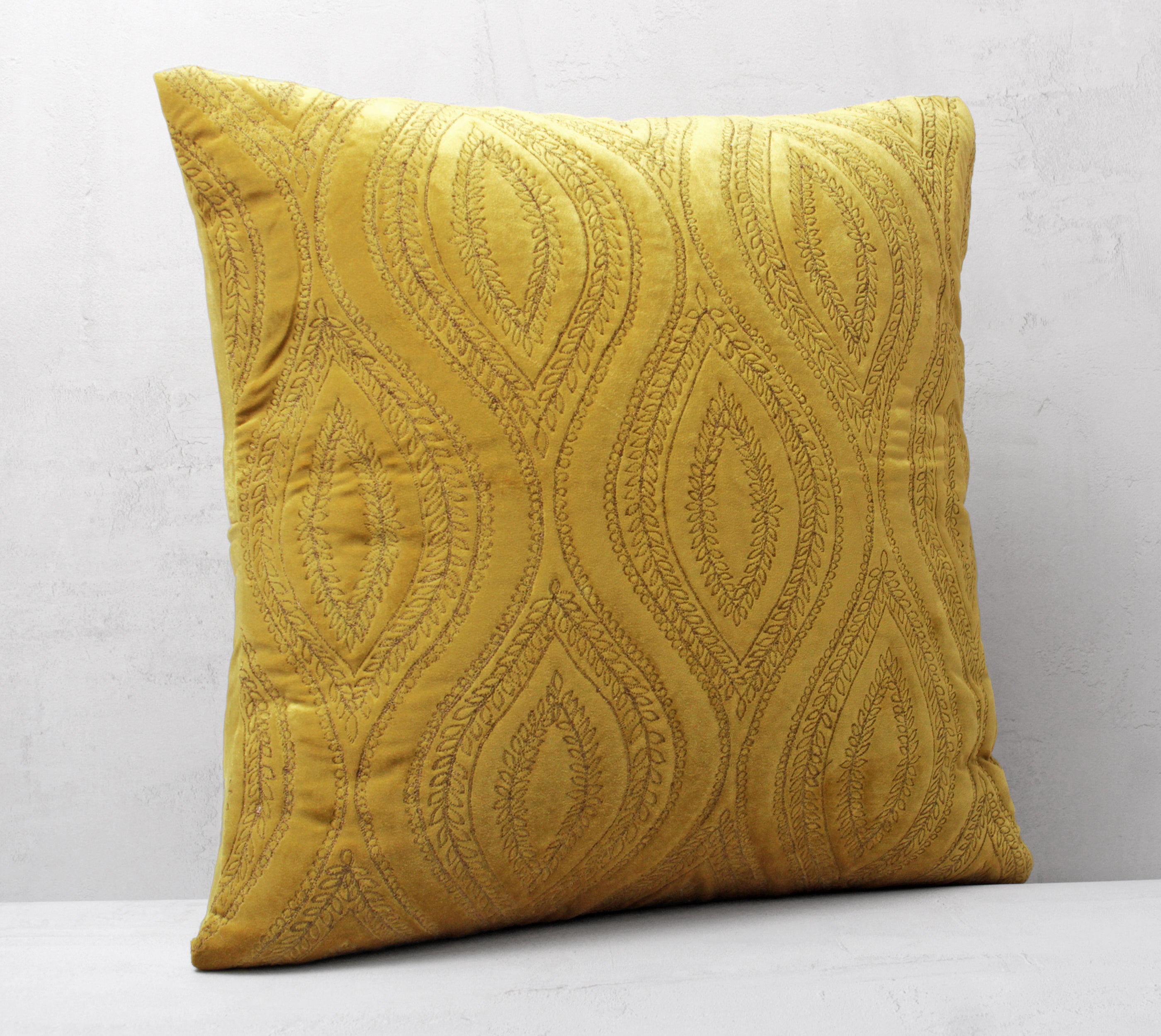 OPHELIA Yellow Quilted Velvet Cushion Cover