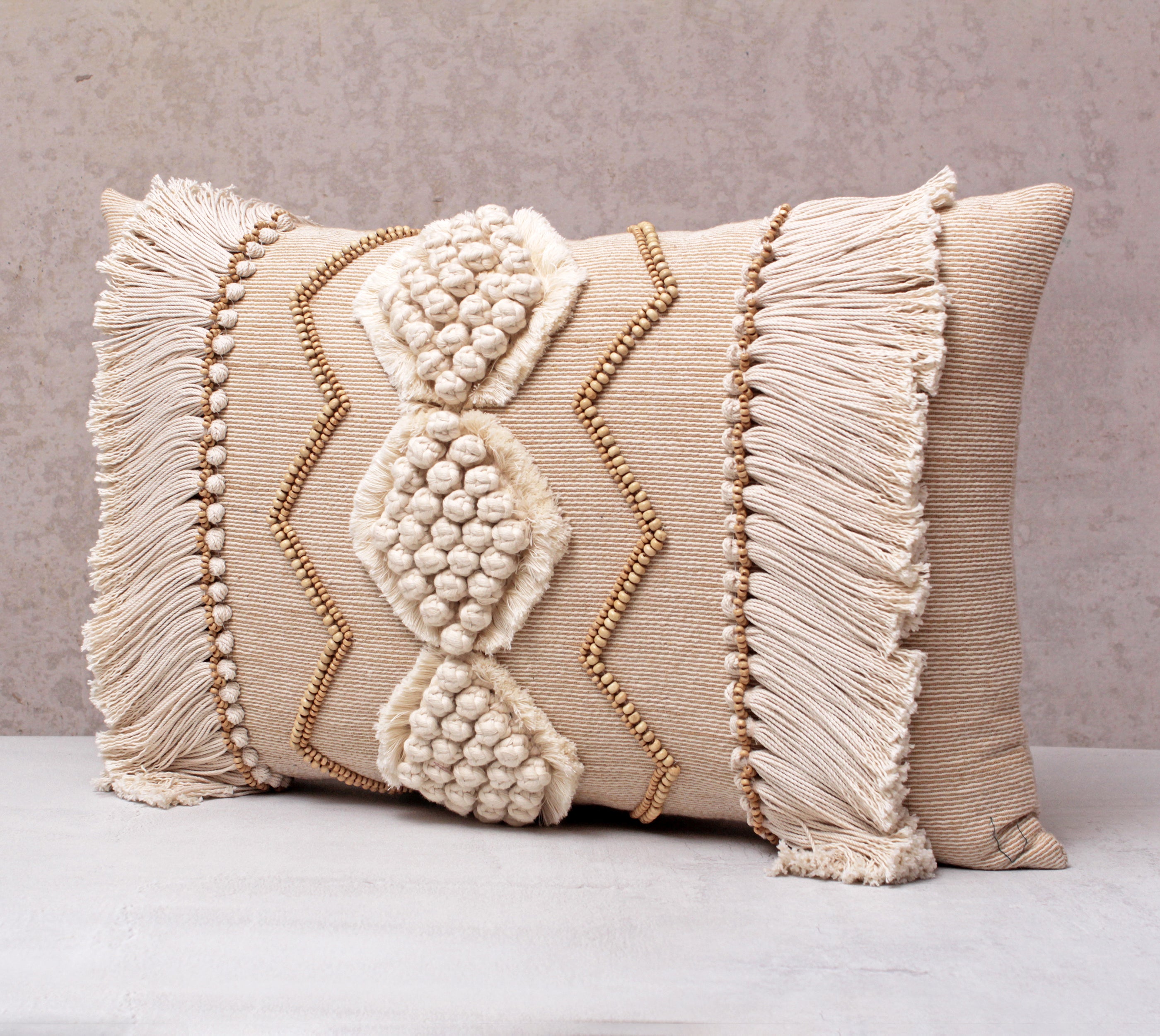 WREN Neutral Cotton Jute Macrame Cushion Cover