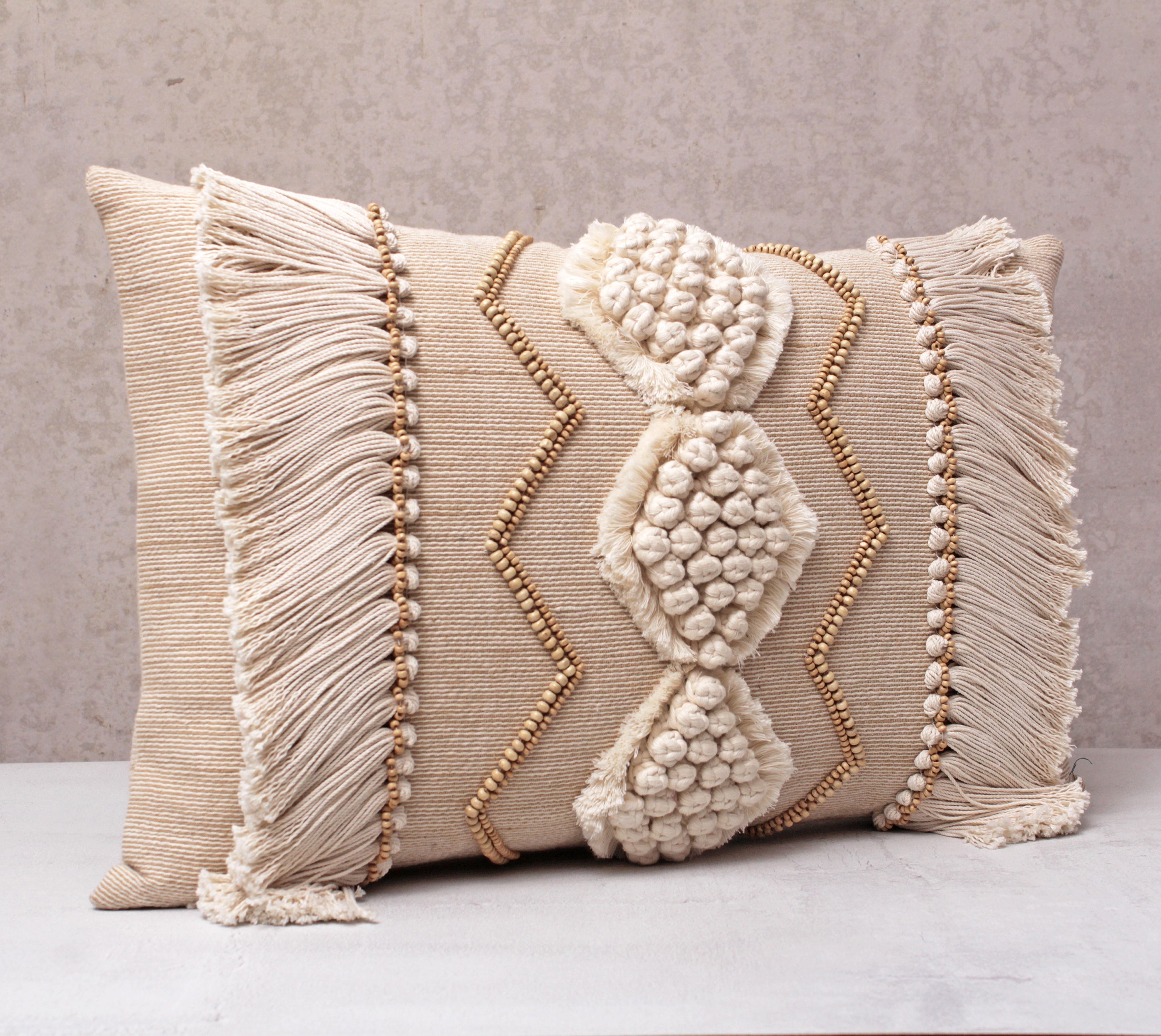 WREN Neutral Cotton Jute Macrame Cushion Cover