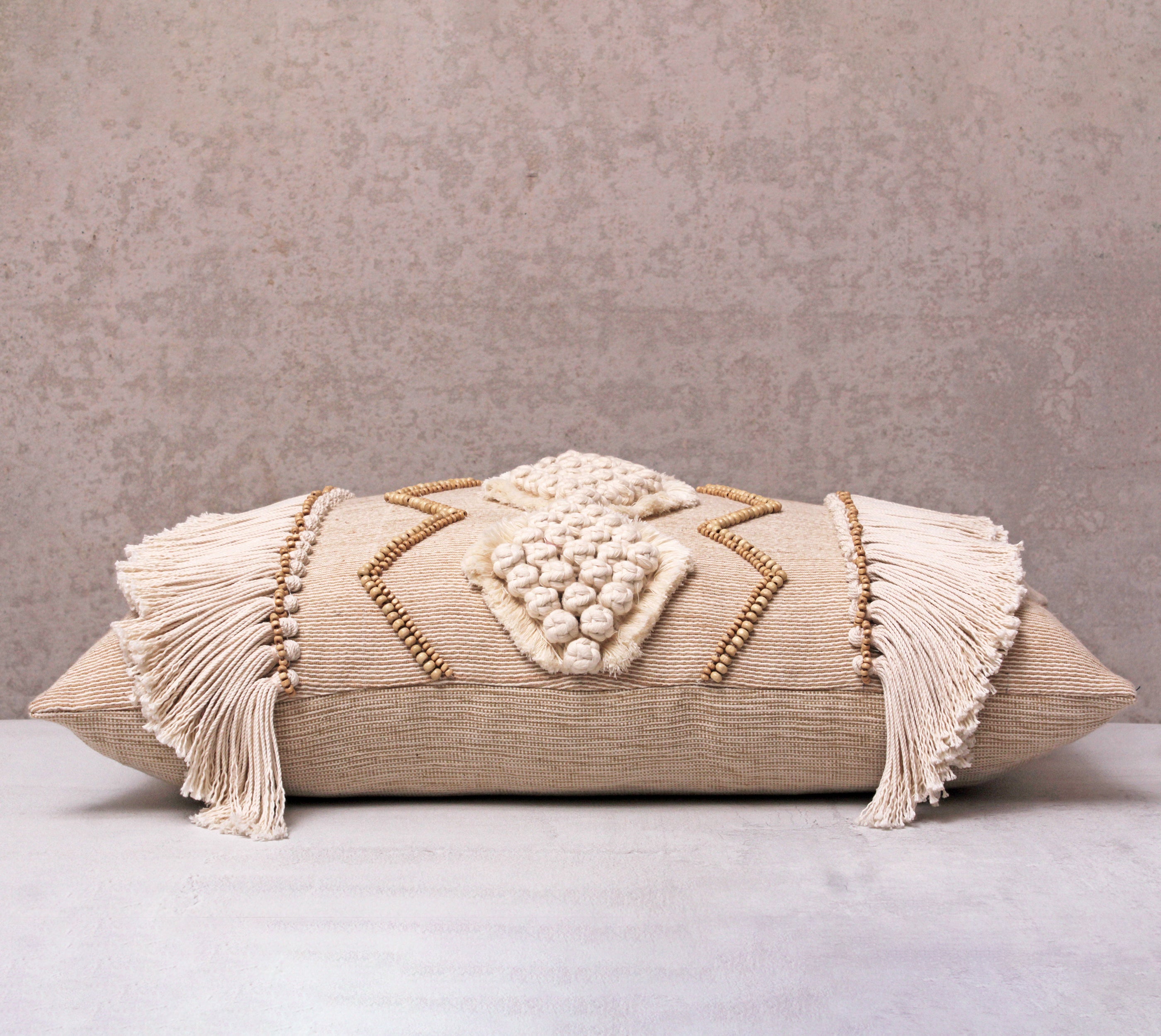 WREN Neutral Cotton Jute Macrame Cushion Cover