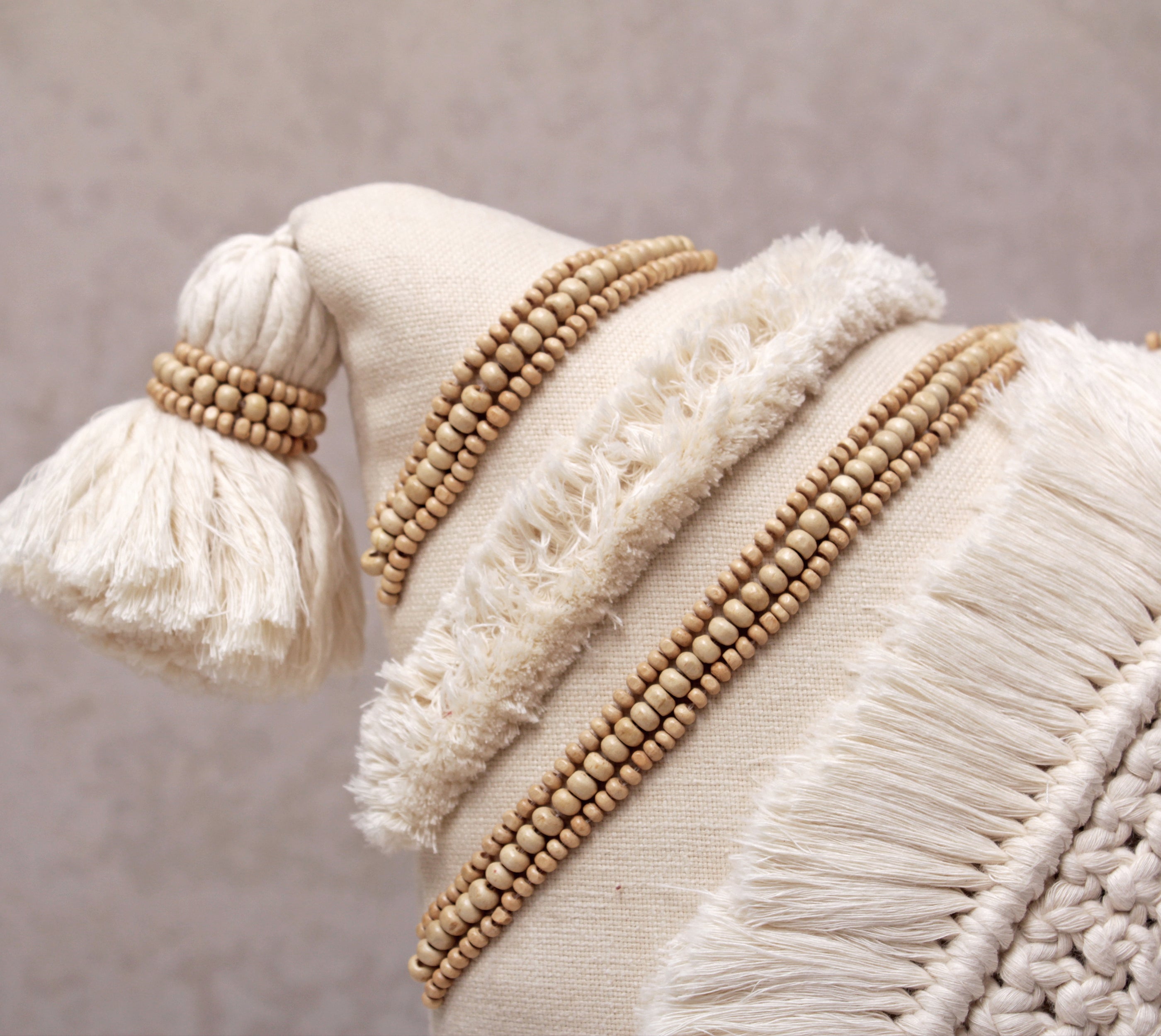 REVA Offwhite Macrame Cotton Cushion Cover