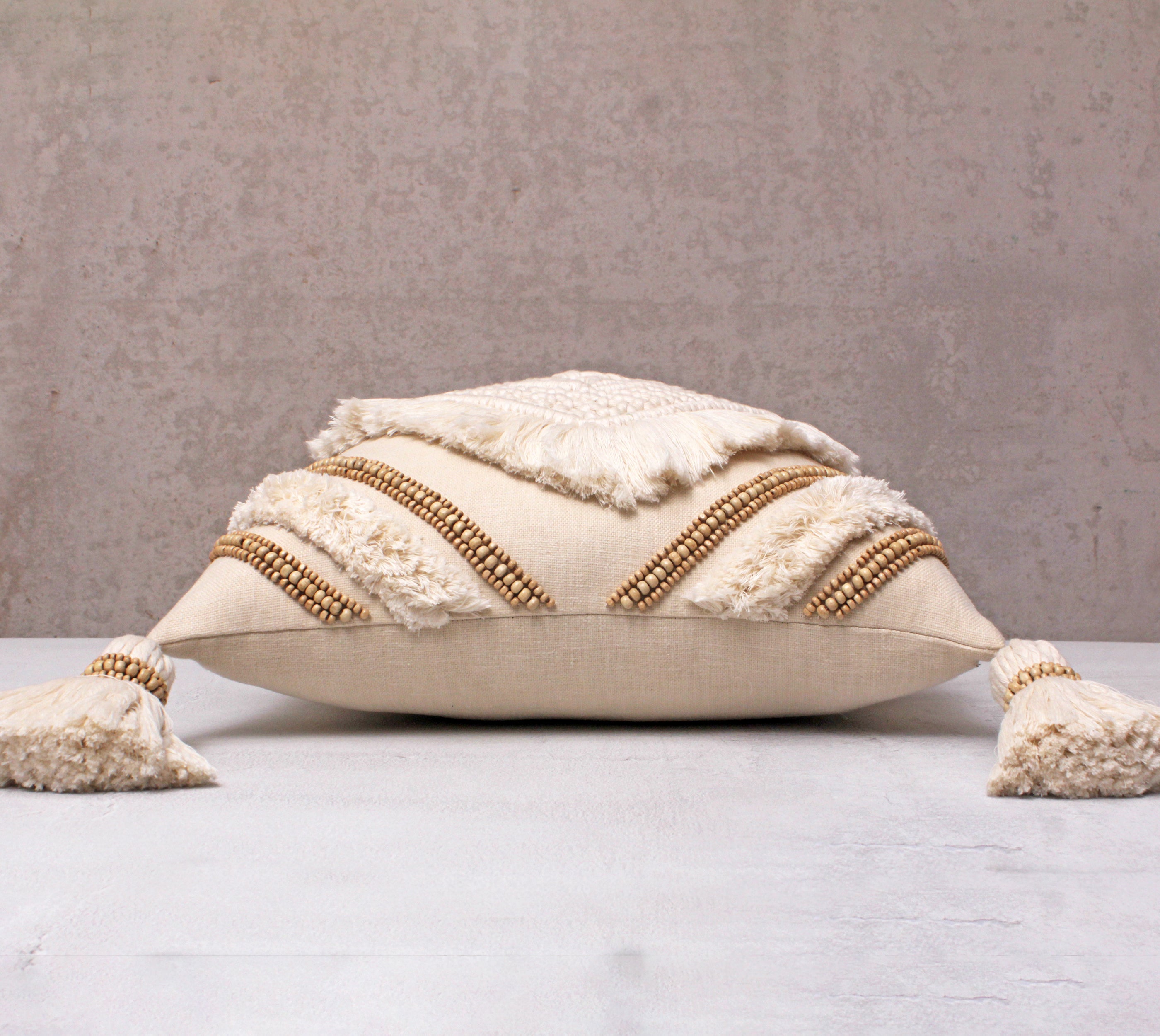 REVA Offwhite Macrame Cotton Cushion Cover