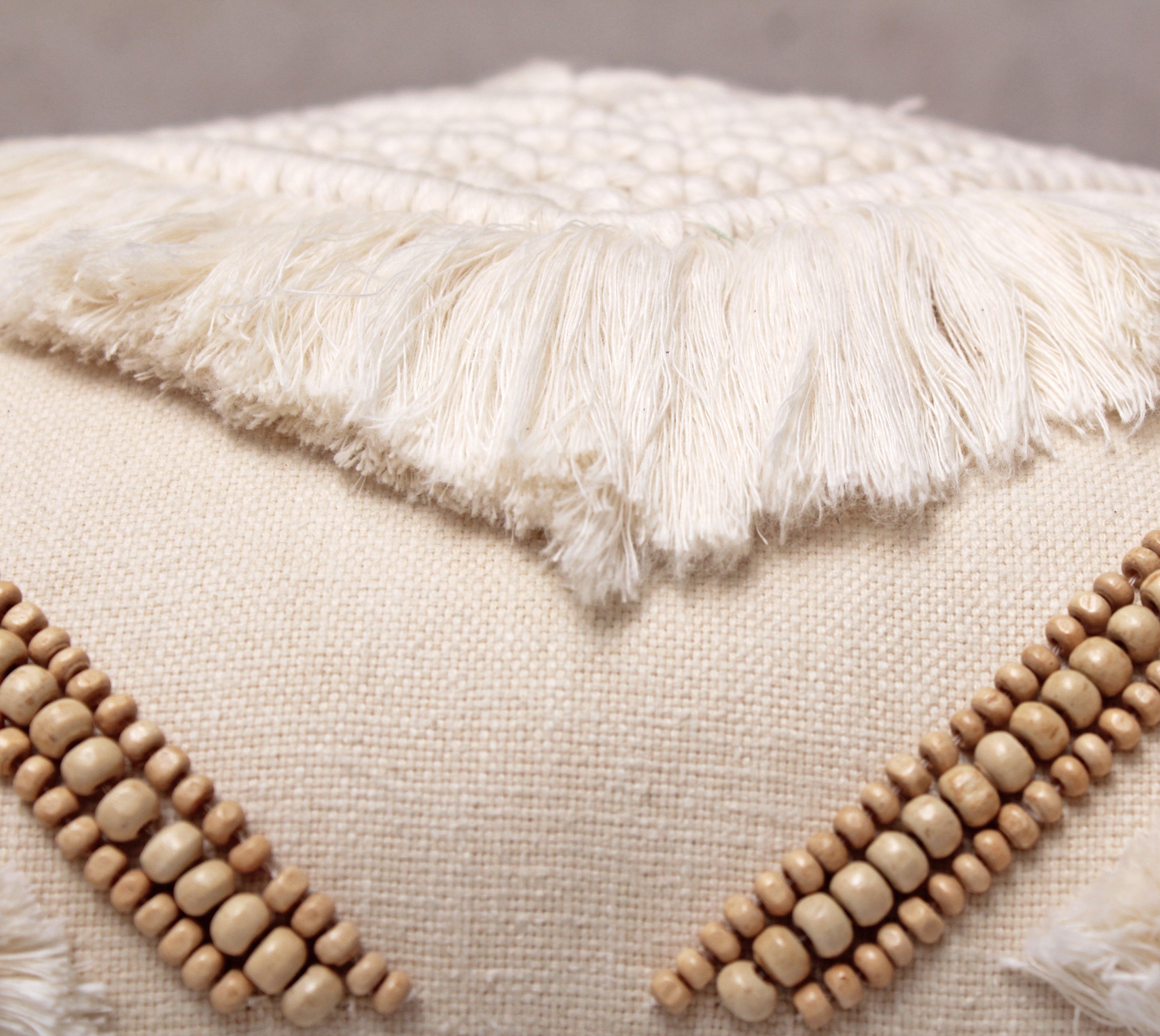 REVA Offwhite Macrame Cotton Cushion Cover