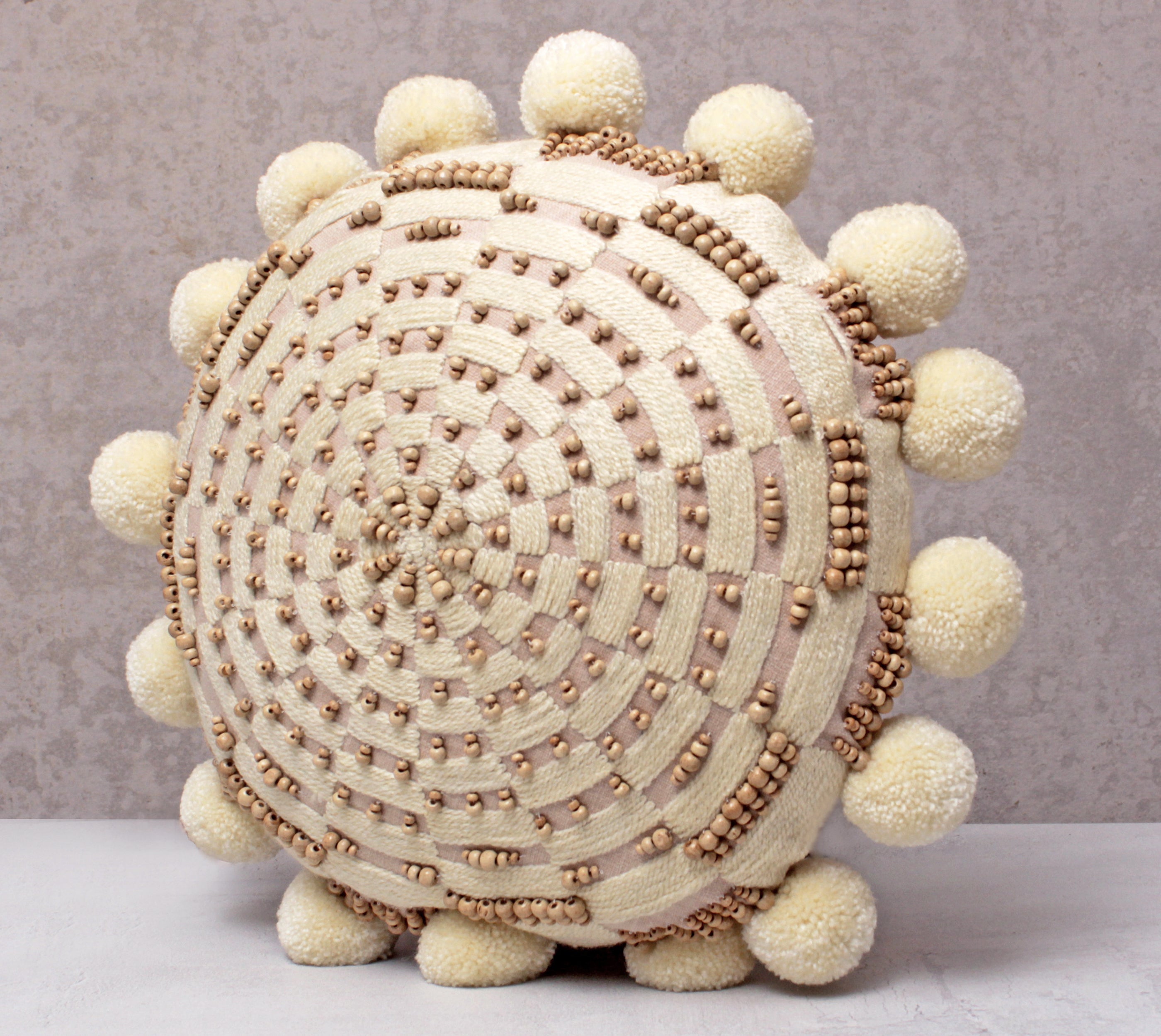 MAIGOLD Light Peach and Off-white Cotton Cushion Cover