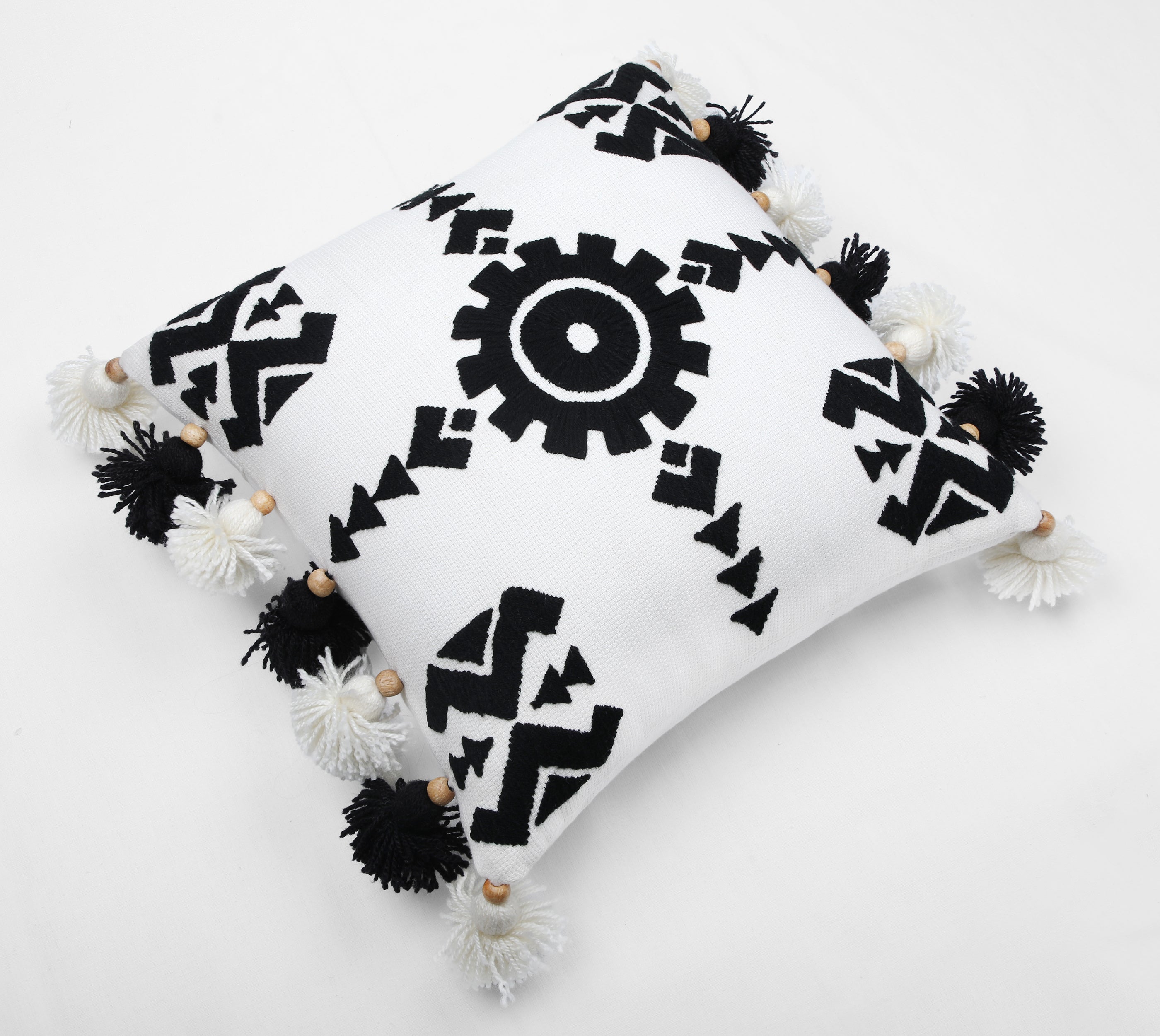 NAVAJO Off white Black Cotton Cushion Cover