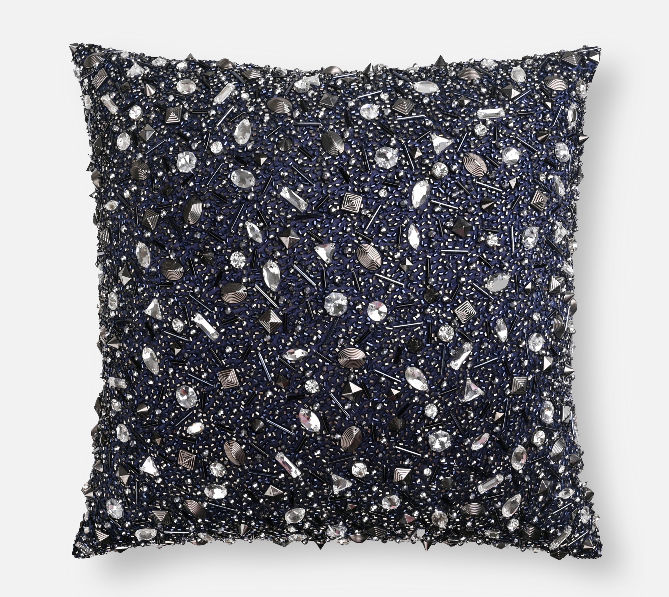 FORTUNE Navy Blue Bling Satin Cushion Cover